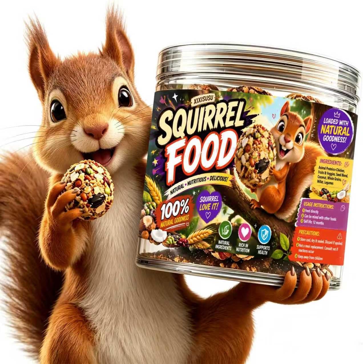 Squirrel Food, with Natural Blend with Dried Mealworms Cheese Carrot Seeds, Wild Backyard Treat for Chipmunks Hamsters Ferrets and Small Pets (Chicken Flavor, 20 Pcs)