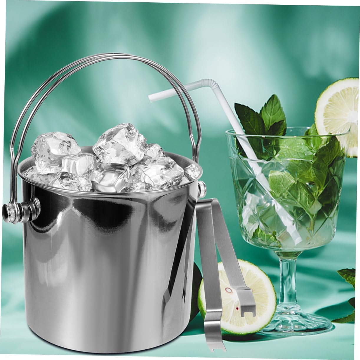 Ice Cube Bucket Set with Strainer & Tongs - Large Capacity Ice Holder for Home & Hotel Use - Scratch Resistant Design for Wine & Beer Serving