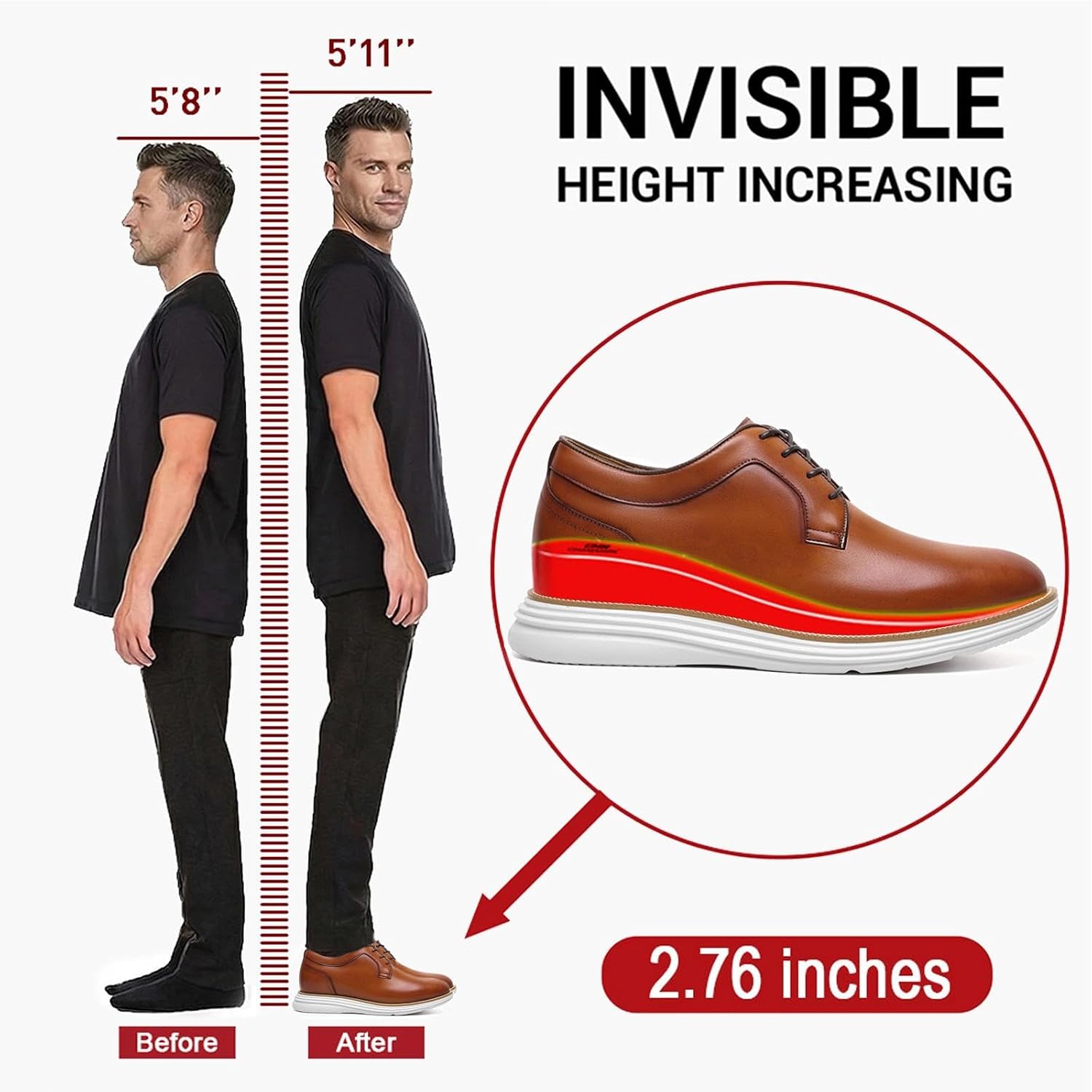 CHAMARIPA Men's Invisible Height Increasing Shoes - 2.76" Taller image 2