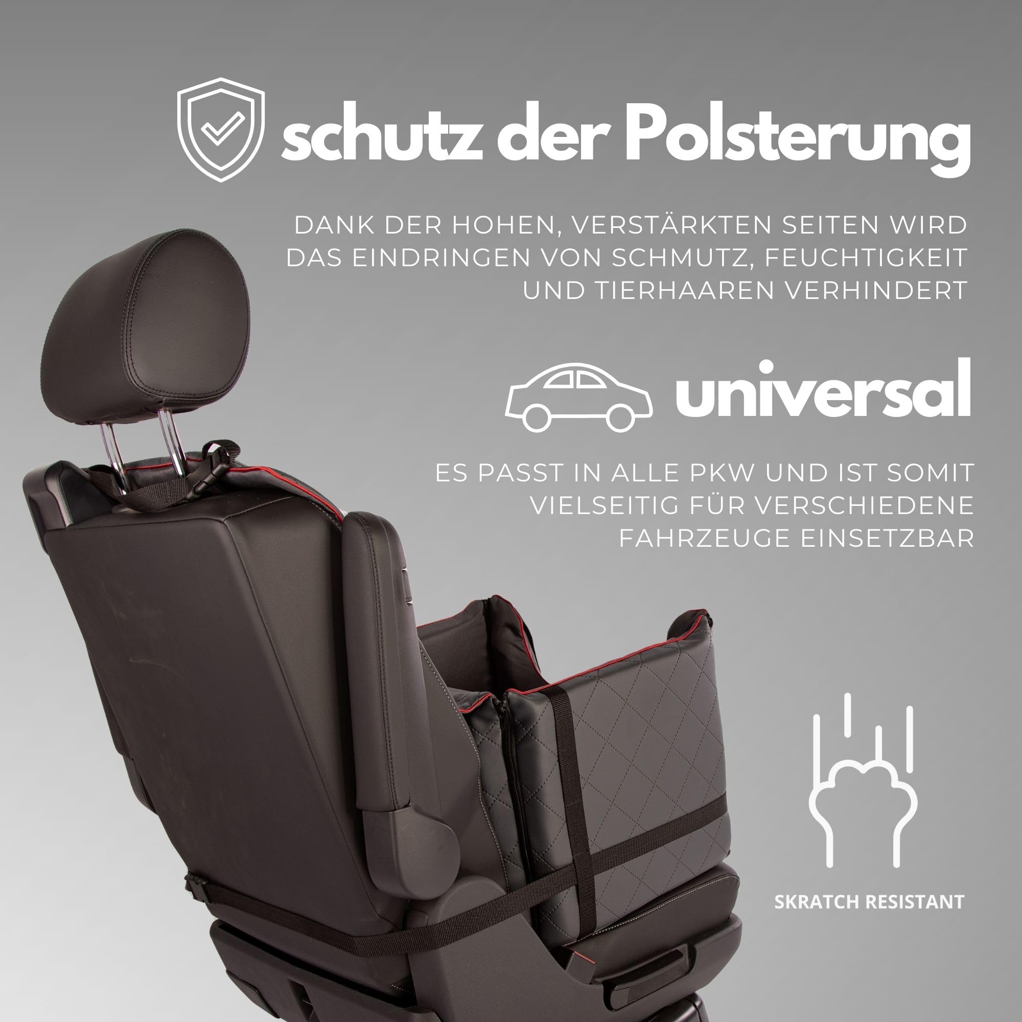 Golden Dog - Caja de transporte para perros con cinturón de seguridad M-52 x 44 x 33 cm - Asiento de coche de imitación de cuero para perro asiento impermeable para perro - Asiento de pasajero para