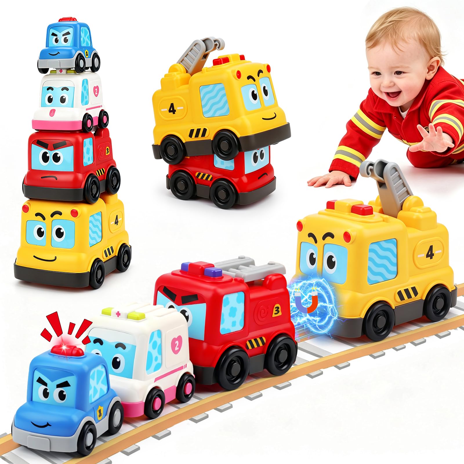 Montessori Magnetic Stacking Nesting Car Crawling Toys for Toddlers 1-3