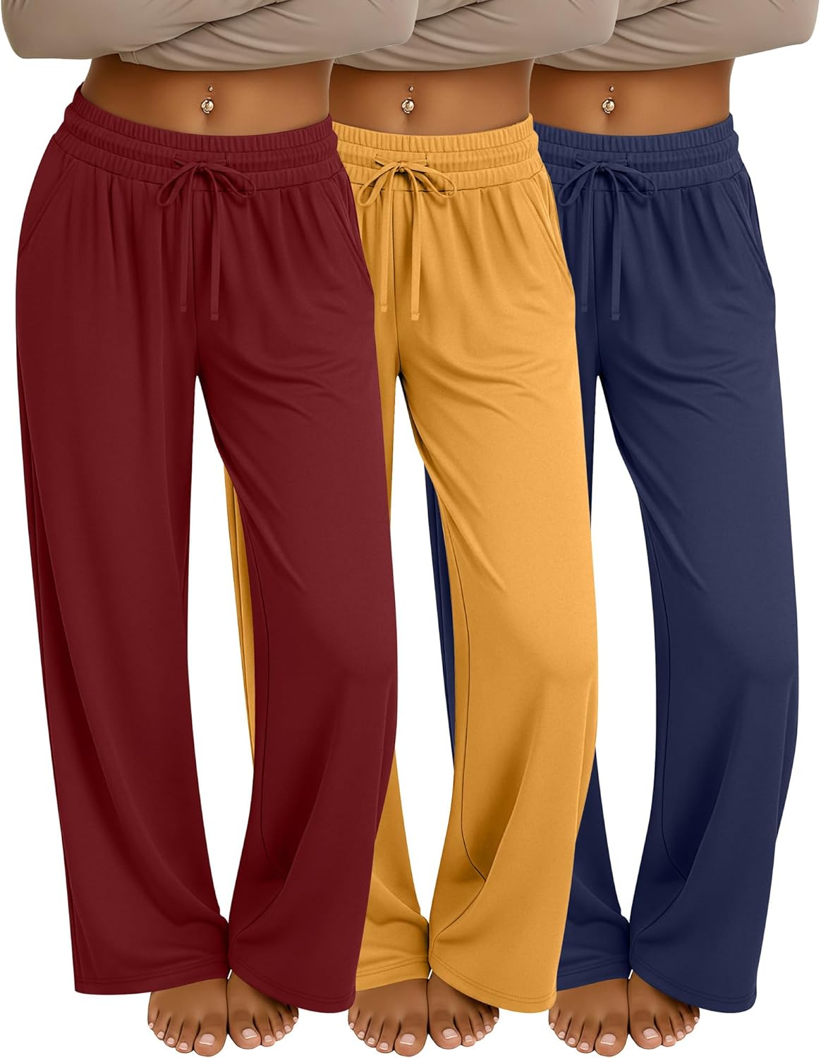 Neer 3 Pack Women's Baggy Sweatpants with Pockets, Wide Leg Yoga Pants Cozy Thick Lounge Pants Drawstring Casual Loose Jogger