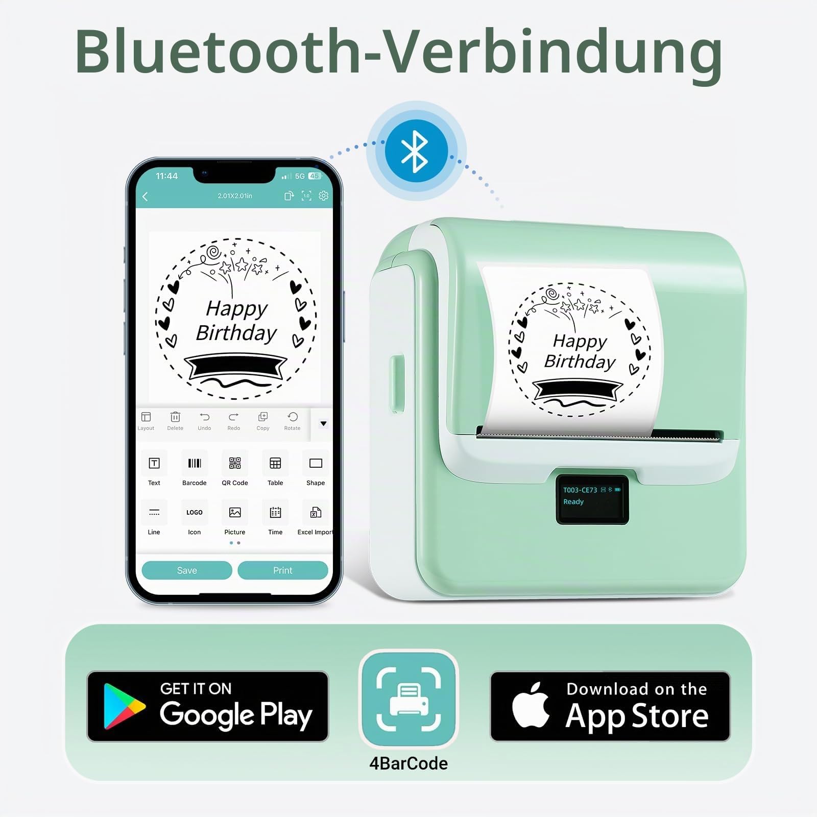 ORGSTA T003 etikettendrucker selbstklebend etikettiergerät Bluetooth & USB 2200 mAh etikettiermaschinen 50 mm/s beschriftungsgerät ettikettiergeraet Label Printer Sticker Maker