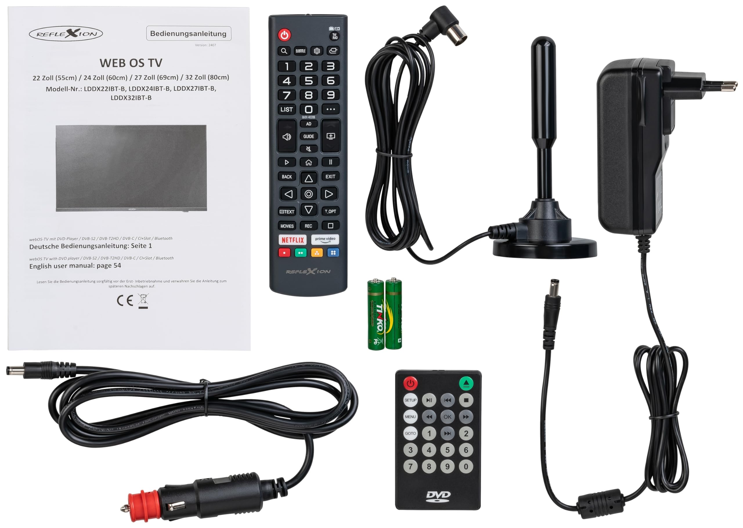 REFLEXION LDDX24IBT-Black Smart LED Fernseher 24 Zoll / 60cm, LG webOSHub, Wohnwagen/Wohnmobil/Camping/Caravan/Boot/LKW TV, Slimline, 12/24/230 Volt, Full HD, Triple Tuner, Bluetooth, WLAN, DVD-Player