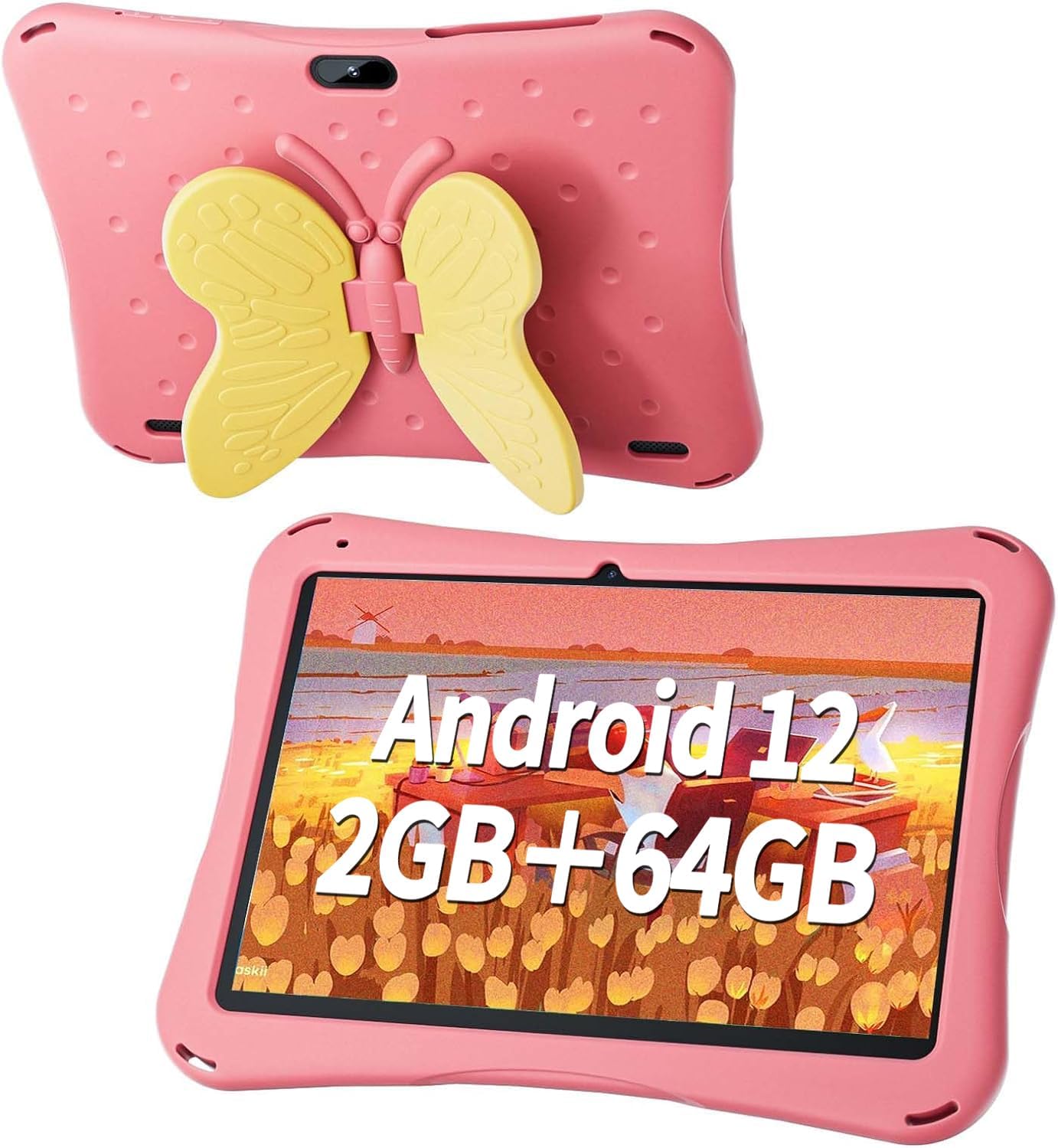 SGIN Tablet for Kids, 10 Inch Android 12 Kids Tablet with Kids Case, 2GB RAM 64GB ROM, 5000mAh, 1280 * 800 Display, Dual Camera, WiFi, Educational Games, Yellowish Butterfly Handle SGIN Tablet for Kids, 10 Inch Android 12 Kids Tablet with Kids Case, 2GB RAM 64GB ROM, 5000mAh, 1280 * 800 Display, Dual Camera, WiFi, Educational Games, Yellowish Butterfly Handle