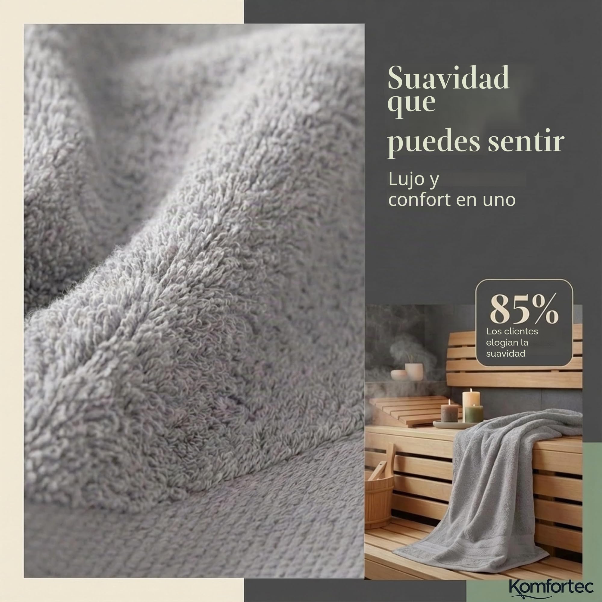 Komfortec Juego de 8 Toallas de Mano de 100% algodón, 4 Toallas de baño de 70 x 140 cm y 4 Toallas de Mano de 50 x 100 cm, de Rizo, Suaves, Grandes, Color Plata/Azul petróleo
