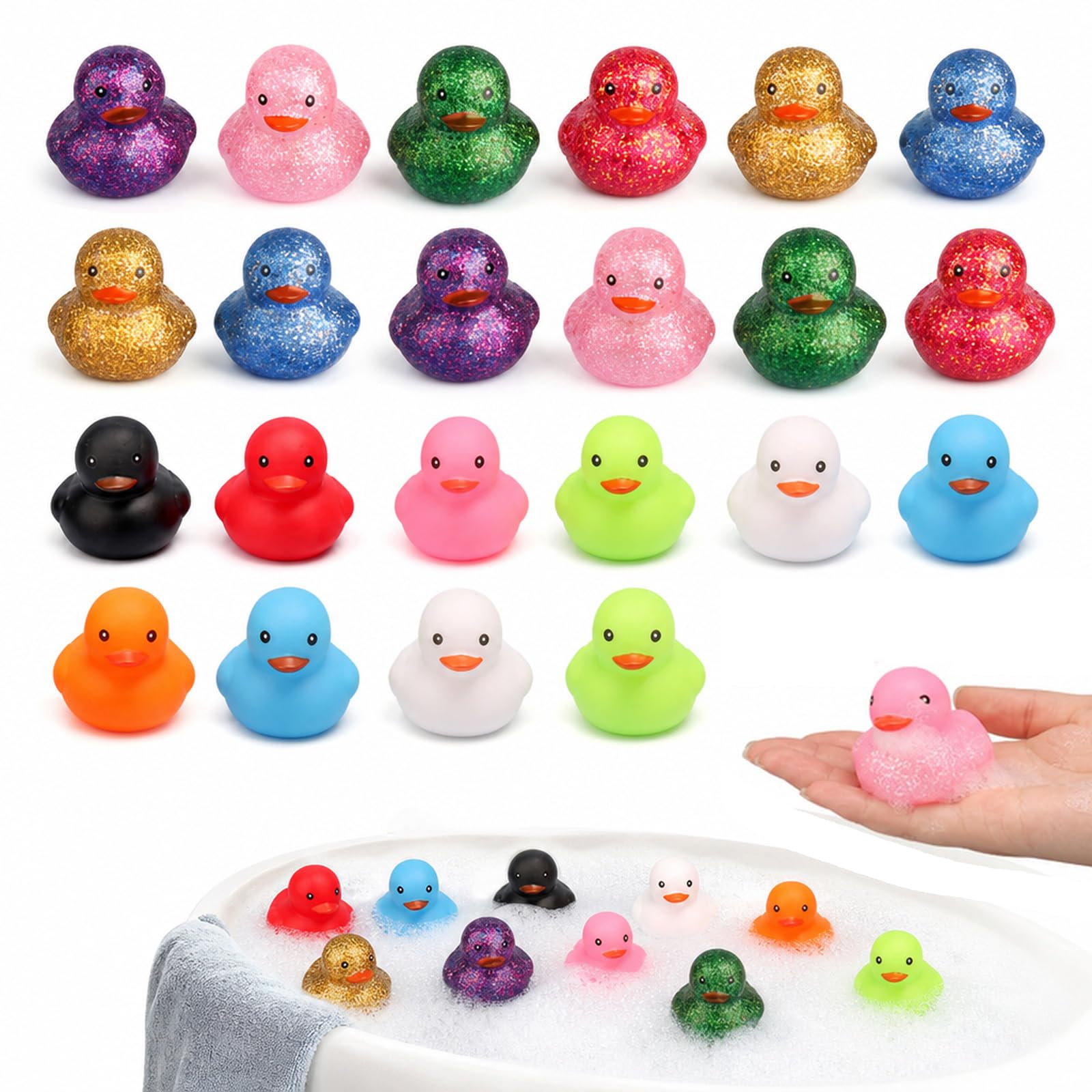 22 PCS Mini Rubber Ducks, Random Colour Ducks, For Baths, For Party Favours, Table Decorations, Displays or Group Games, Random Selection Creates a Varied Mix