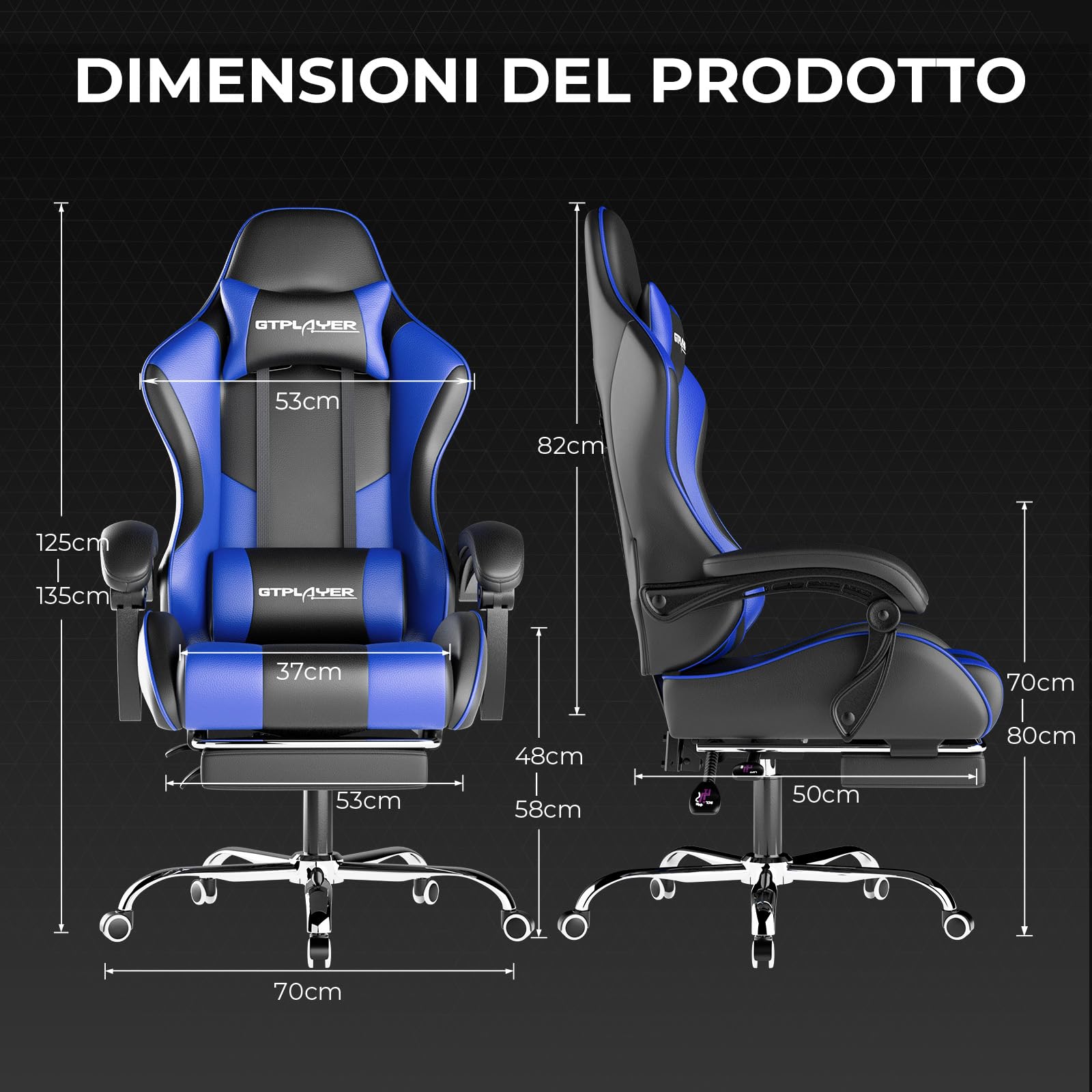 LUCKRACER Sedia da Gaming Massaggiante ed Ergonomica con Schienale Regolabile, Poggiapiedi e Supporto Lombare - Reclinabile, Blu