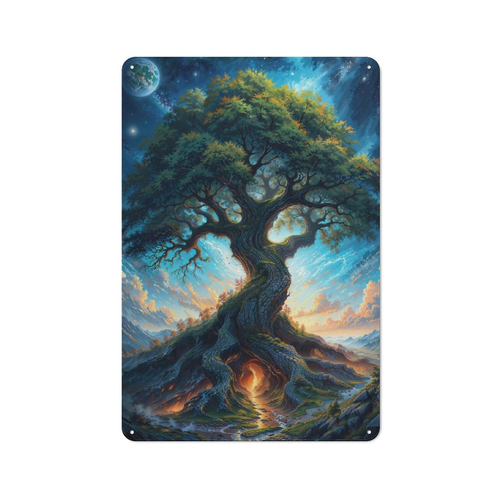 Junmoney Enchanted Cosmic Tree Tin Wall Plaque 30X20cm With For Studio Or Craft Room, For Metal Sign Collectors, For Kitchen And Home Bar Decor