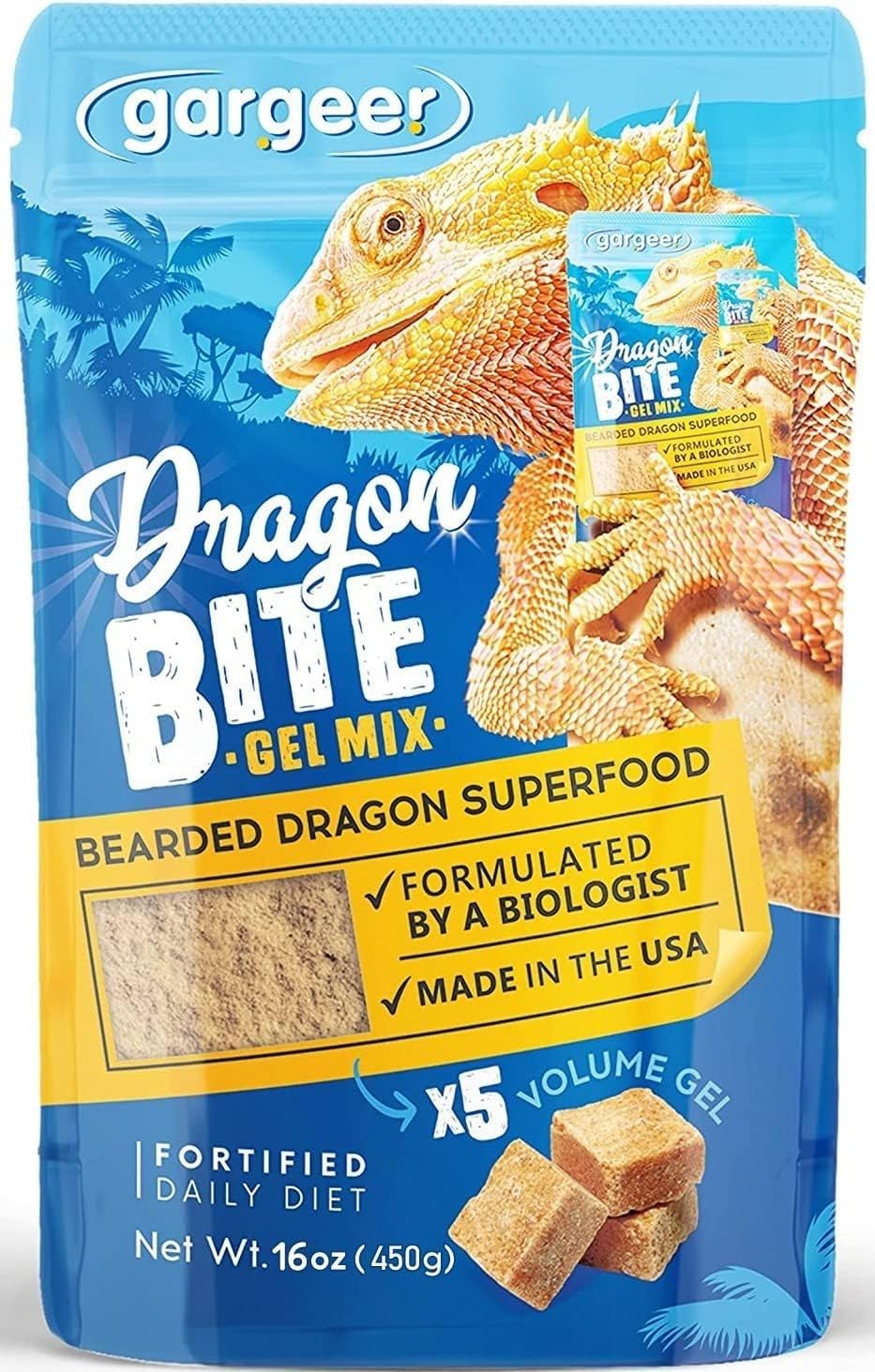 Gargeer 16oz Bearded Dragon Food. Complete Gel Diet for Both Juveniles and Adults. Proudly Made in The USA, Using Premium Ingredients, Fortified
