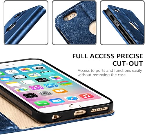 Miniatura 6 de Belemay Funda compatible con iPhone 6s, compatible con iPhone 6, funda de piel auténtica, billetera delgada, ranuras para tarjetero, soporte para