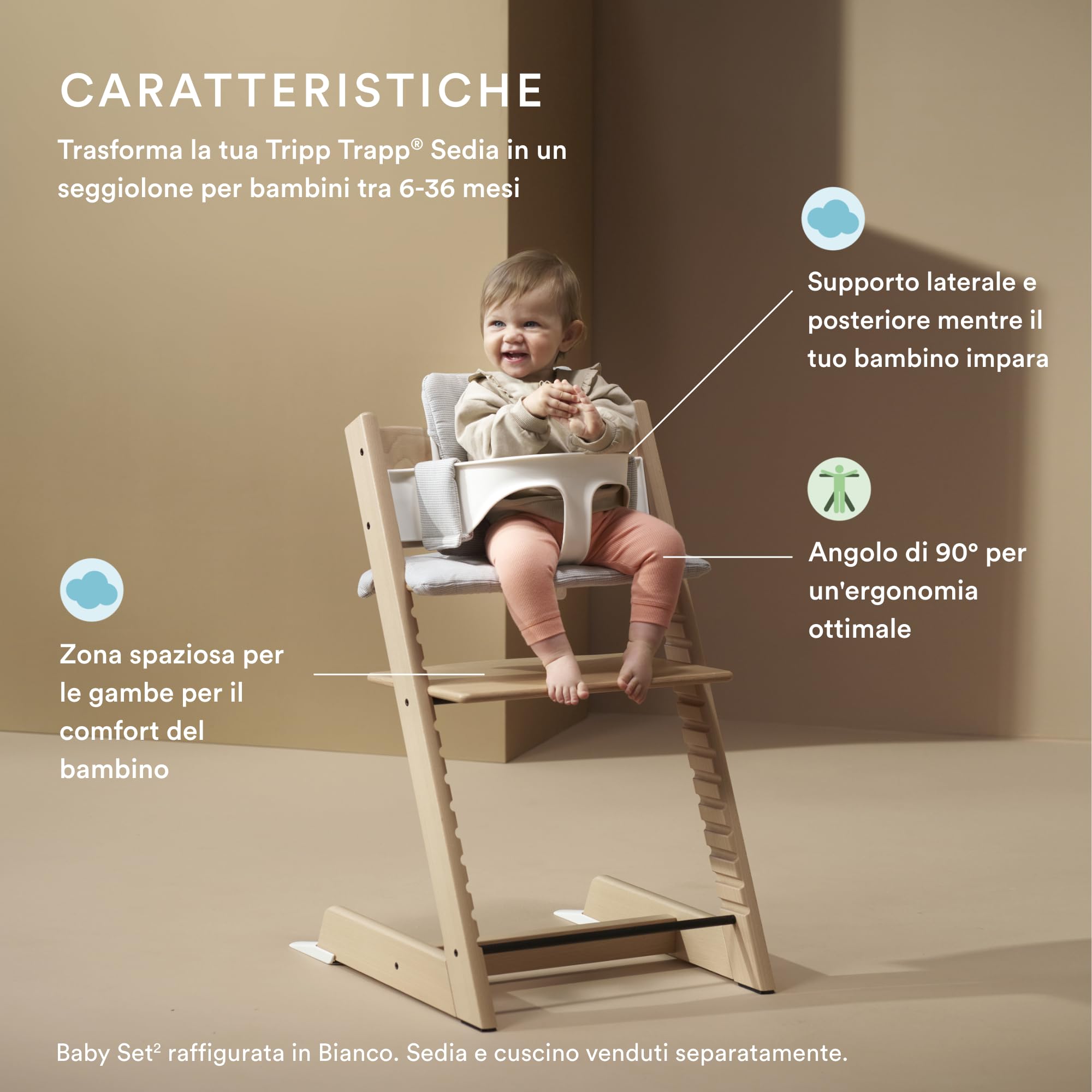 Stokke Tripp Trapp Baby Set2, Naturale - Ideale per bambini dai 6 ai 36 mesi - Trasforma le sedie Tripp Trapp prodotte dopo maggio 2003 in un comodo seggiolone