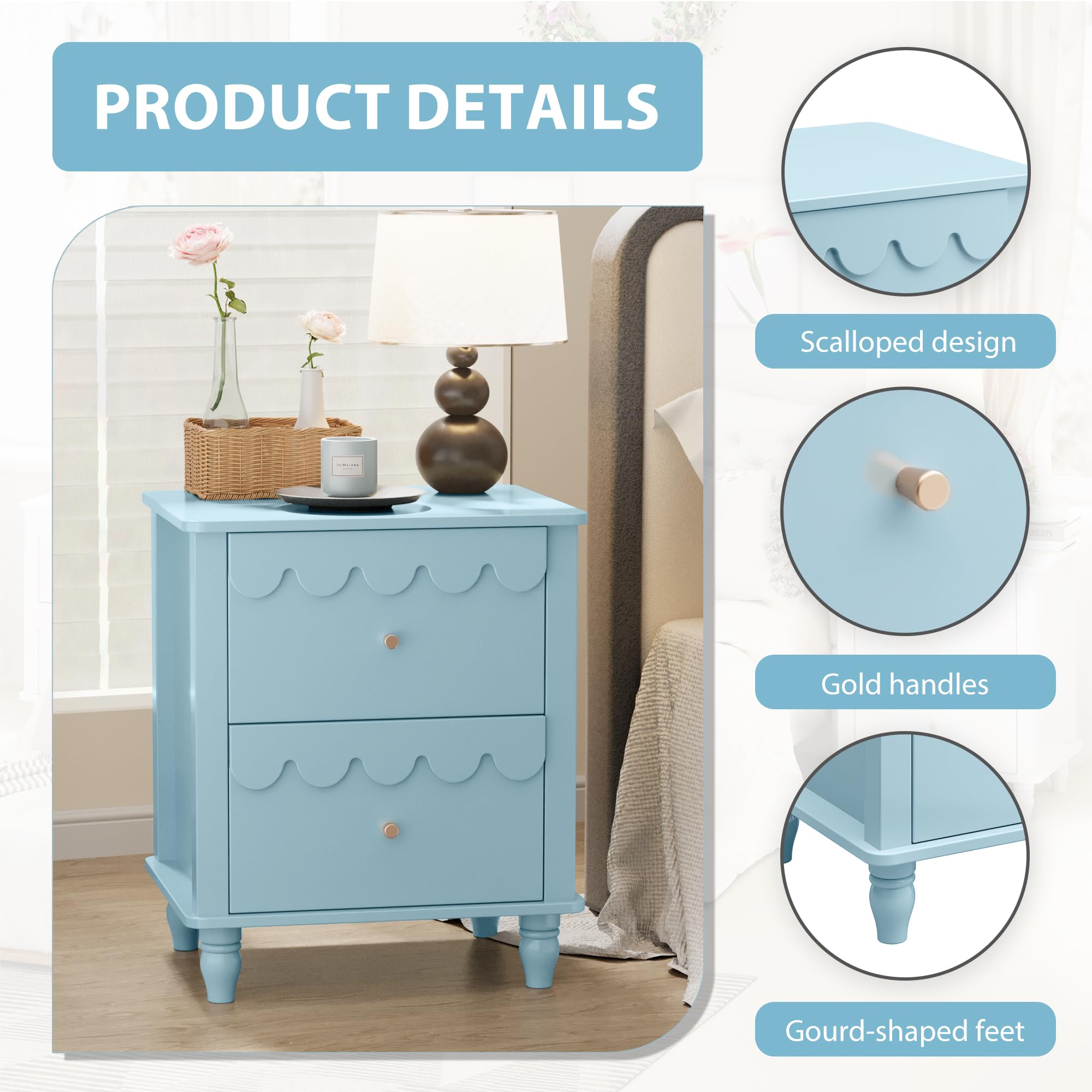 Amazon.com: Anbuy Bedroom Sets 3 PCS Scalloped 6 Drawer Dresser and Night  Stand Sets for Bedroom, Two Drawers Nightstand Set of 2 & 6 Drawer Dresser  Combo 3 Pieces (Blue) : Home & Kitchen