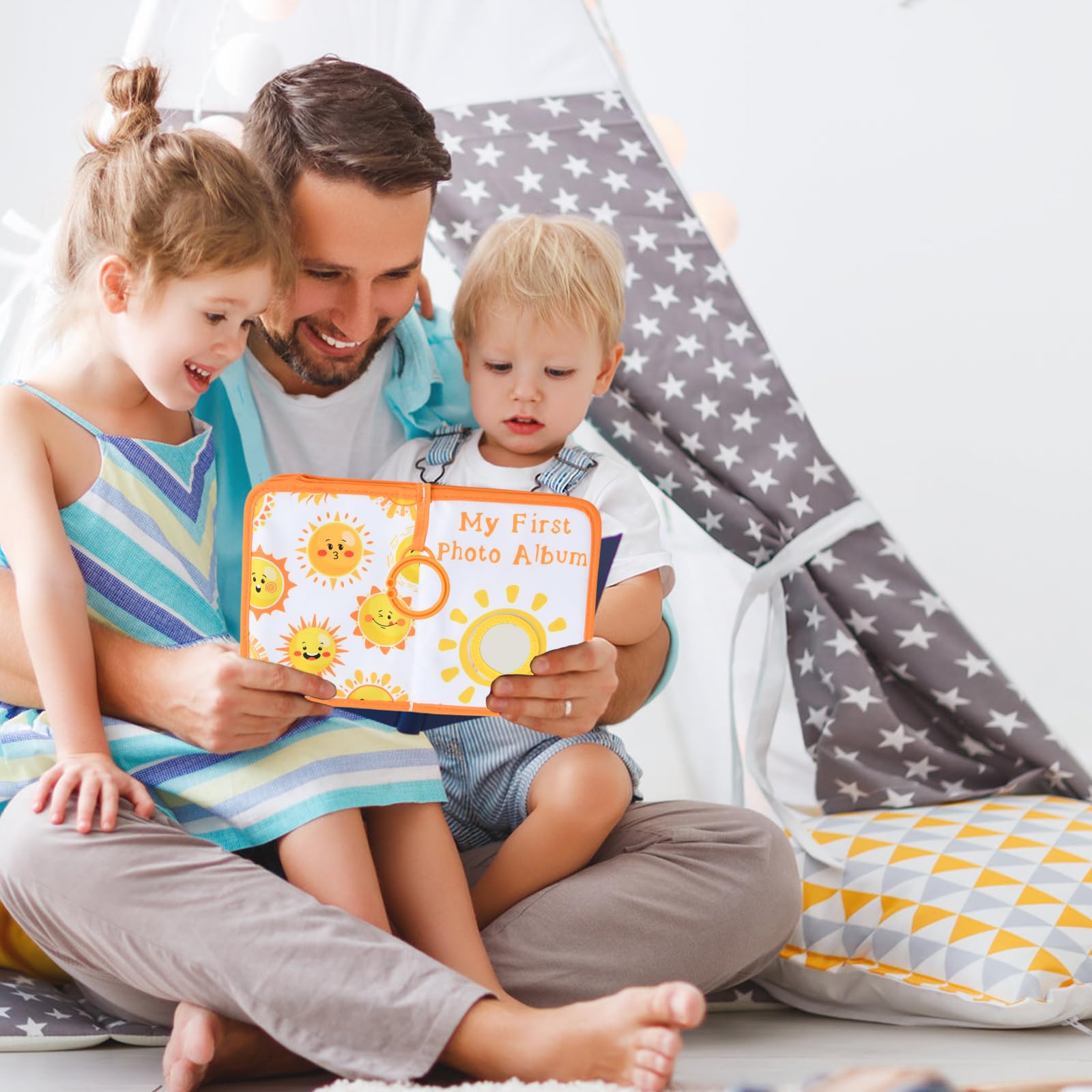 Culinavog Album Photo Bébé, Mon Premier Livre Photo En Tissu Doux Avec Crochet Pour Nouveau-né, Contient 17 Photos (max. 16x11 Cm) Avec Miroir Sécurité, Cadeau Souvenir Pour Enfant Et Famille