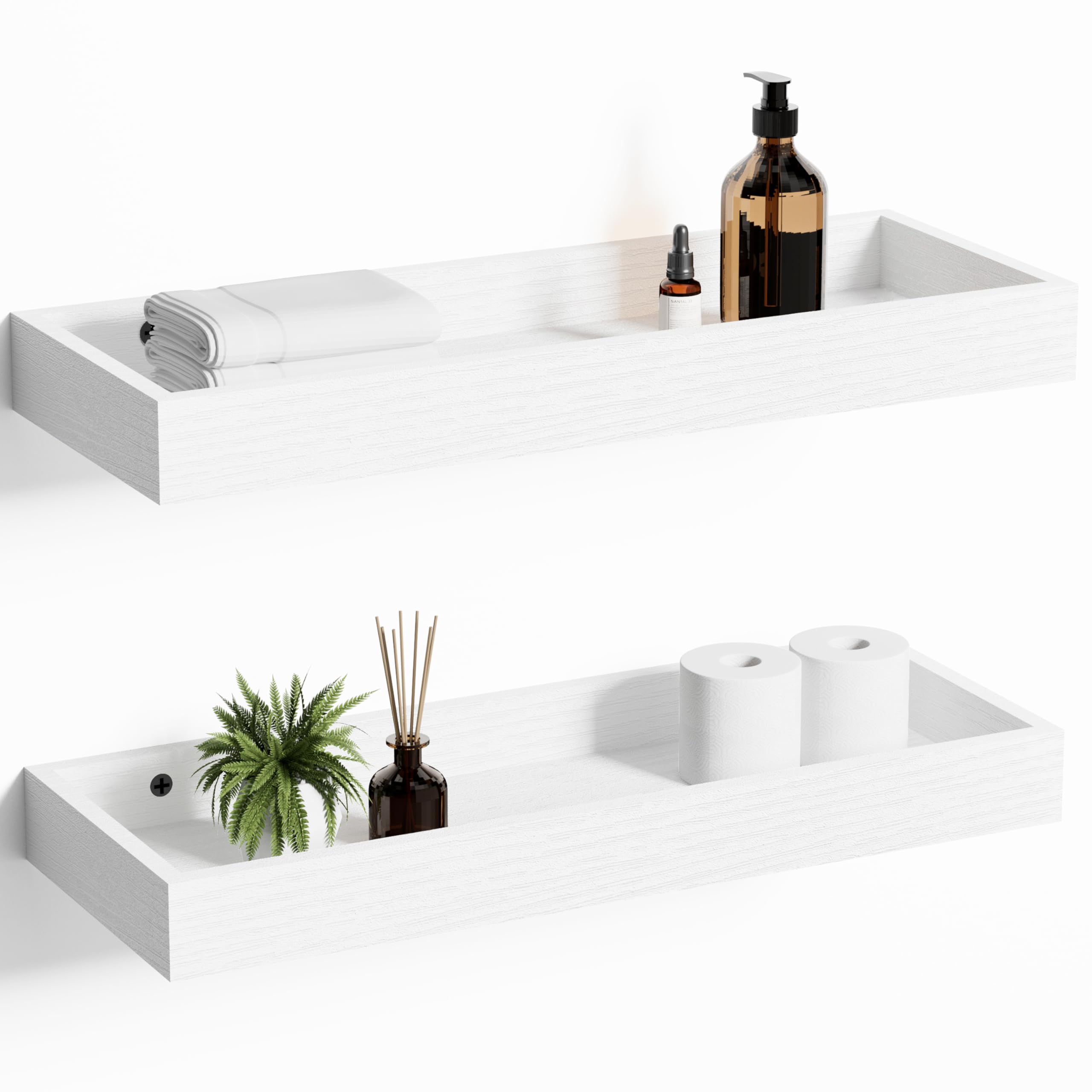 Mifurn 2 Pack 15.7 in White Floating Shelves for Wall, Wooden Wall Shelves for Bedroom Living Room Kitchen, Modern and Rustic Bathroom Shelves with