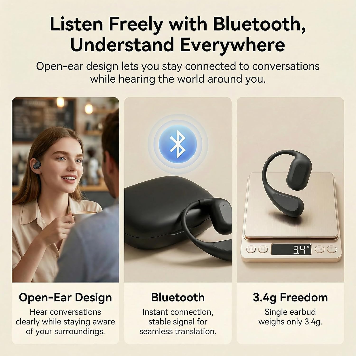 Translation Earbuds Real-Time AI Translator with 150+ Languages, Offline Mode & Bluetooth 5.4, Hi-Fi Music, Voice Call, and Touch Control for Travel Business Language Learning