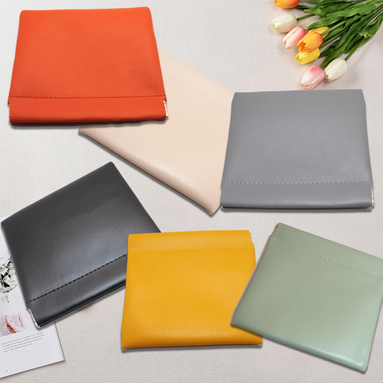 Small Makeup Bag for Handbag 6 Pack Small Cosmetic Bag for Purse Small Make Up Pouch Vegan Leather Portable Make Up Bags for Women with Zipper - Image 4