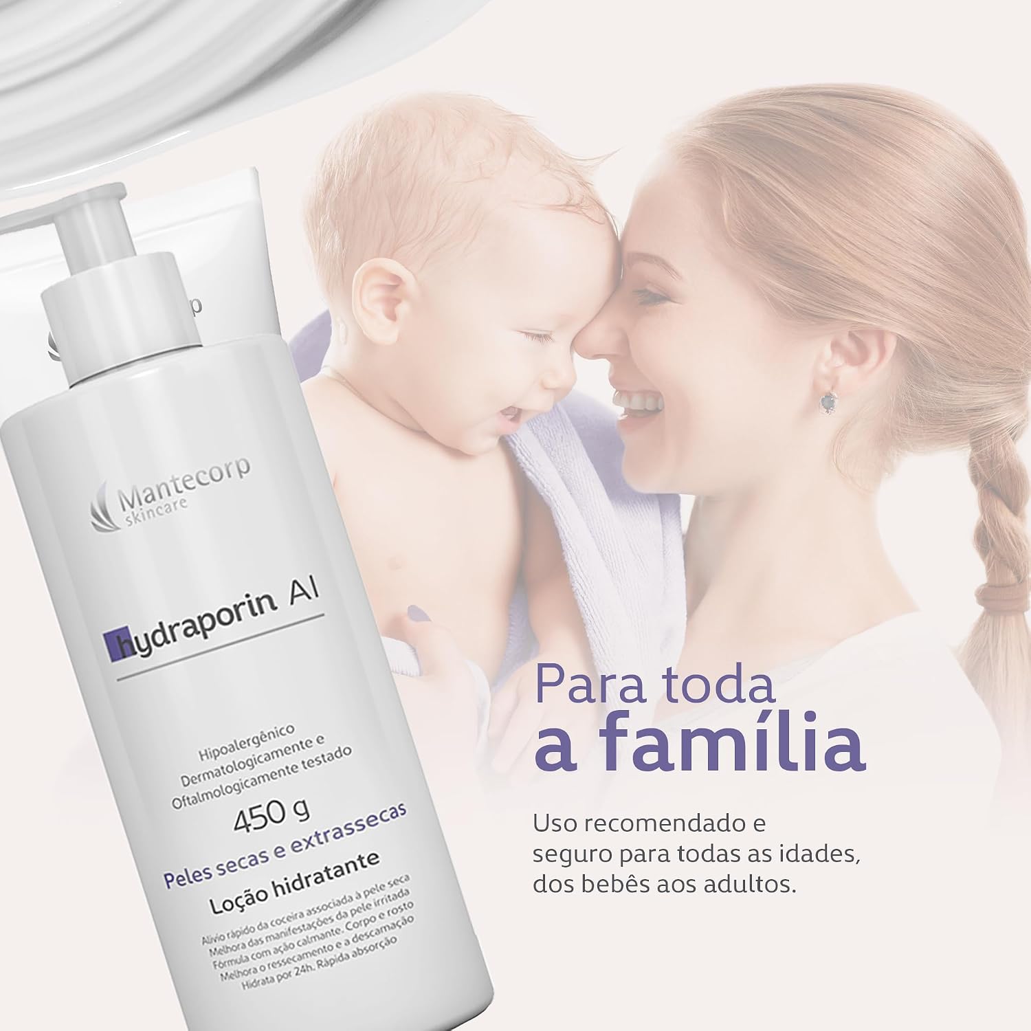 Hidratante Corporal Hydraporin - 450ml - Hidratação e Nutrição - Para Peles Secas - Fórmula de Longa Duração e Rápida Absorção - Mantecorp