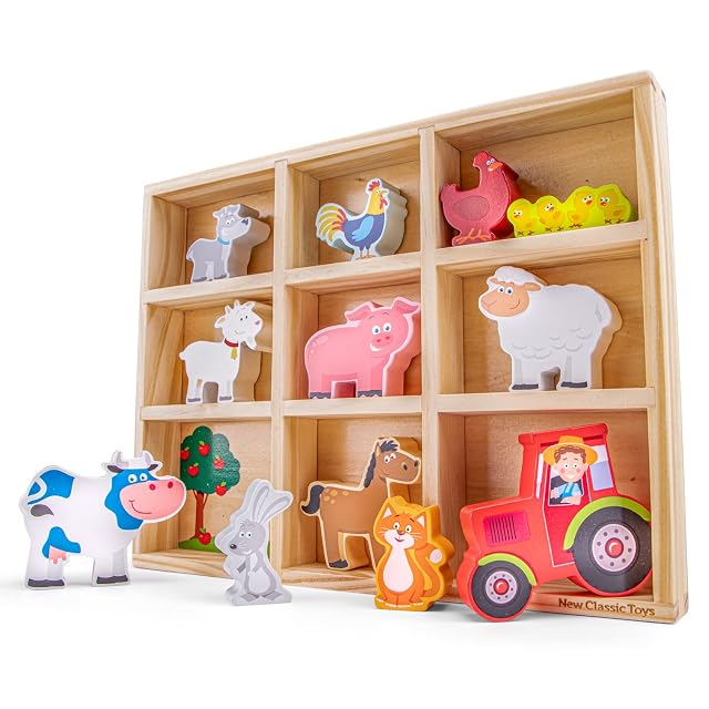 Foto 2 de 7 de New Classic Toys Woet® Set de Animales de Granja de Juguete de Madera para Niños - 12 Piezas en Caja de Madera