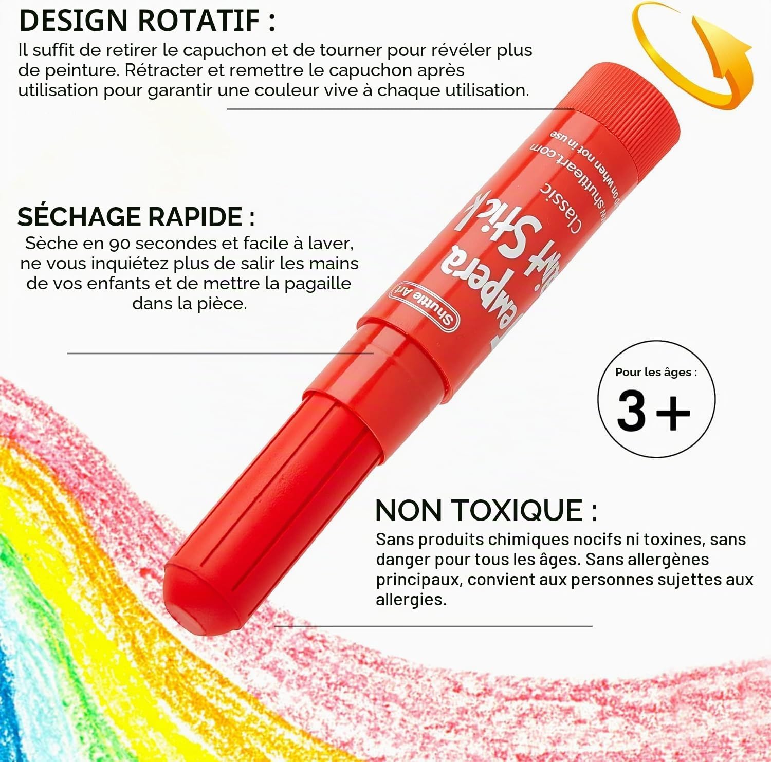 Shuttle Art Peinture Enfant, 30 Couleurs Vives, Stick de Peinture Gouache Non Toxique, Séchage Rapide, Idéal pour Papier Bois Céramique Toile, Kit Peinture Enfant pour Débutants et Artistes