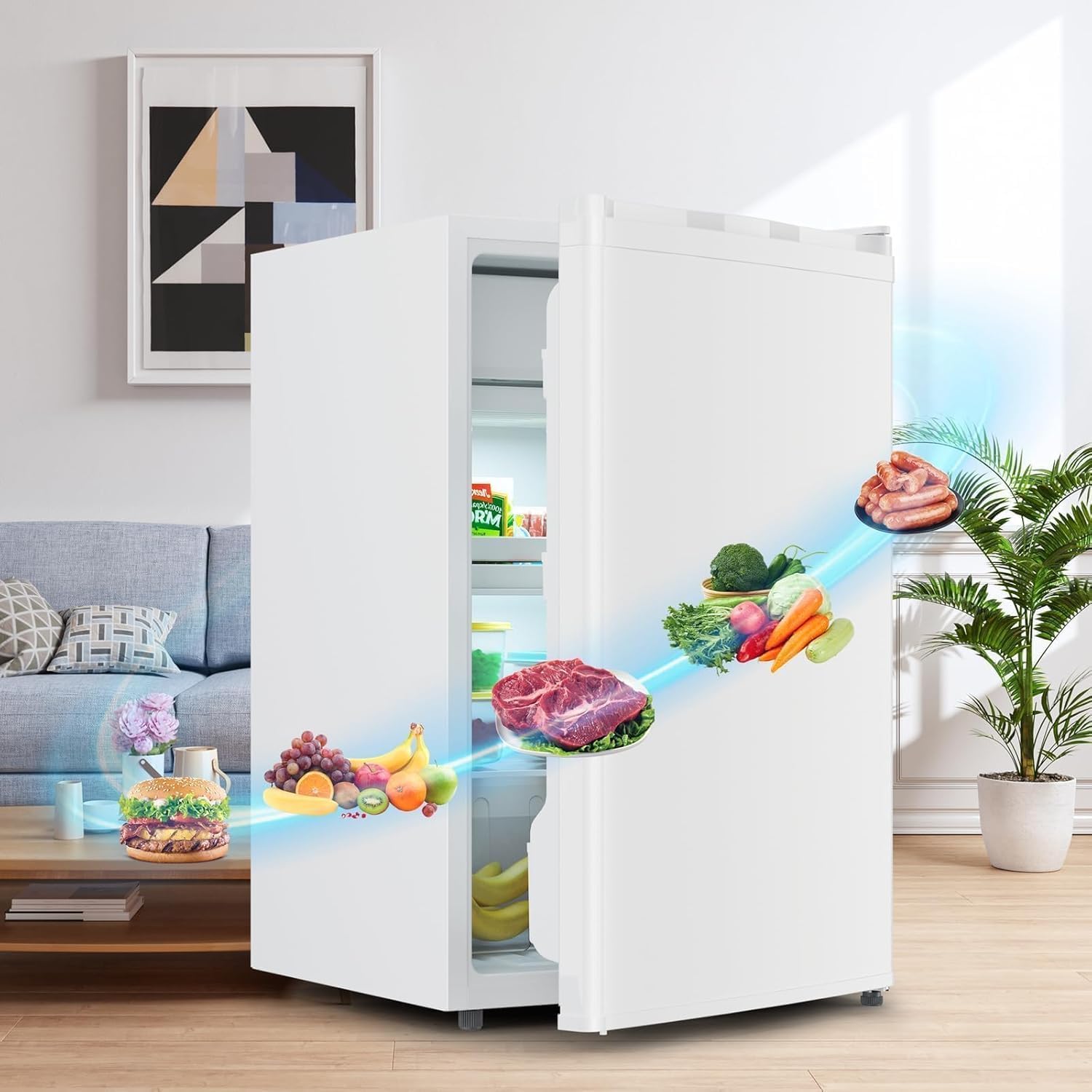 4.3 Cu.Ft Mini Refrigerator With Freezer Compact Single Door Small Fridge for Bedroom, Office Room Portable Refrigerator With 7 Settings Adjustable Thermostat,Low Noise, Energy-Efficient, White