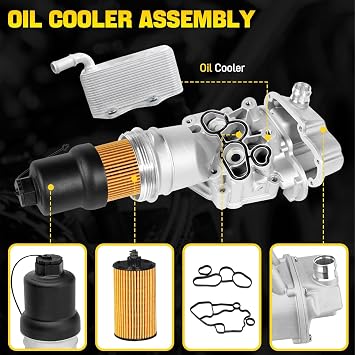 06F115397K Upgraded Aluminium Oil Filter Housing Assembly with Oil Cooler | Compatible with VW Passat Jetta Golf R GTI Eos Audi A4 A3 TT TTS 2005-2015 2.0L L4, Replace# 06F115397K 06F115397J 06F115397H