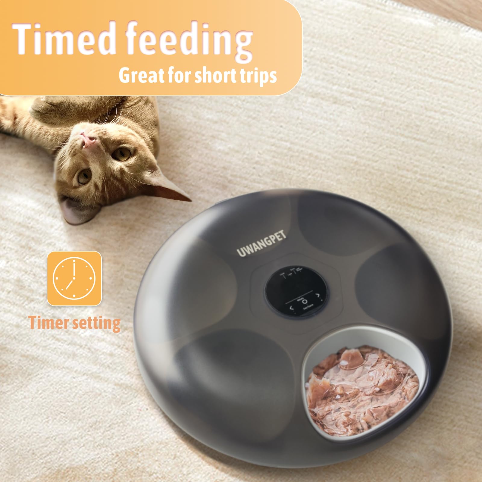 Wireless Automatic Cat Feeder with 4 Ice Packs,6-Compartment Feeding Tray,Rechargeable High-Capacity Battery Timer Cat Feeder,for Cats and Small Dogs - Black - image 2