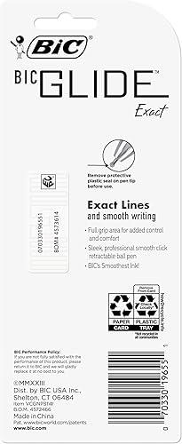 Miniatura 2 de BIC Glide Exact Bolígrafo retráctil, bolígrafos de punta fina (0.028 in), negro, líneas precisas para una escritura limpia, 3 unidades