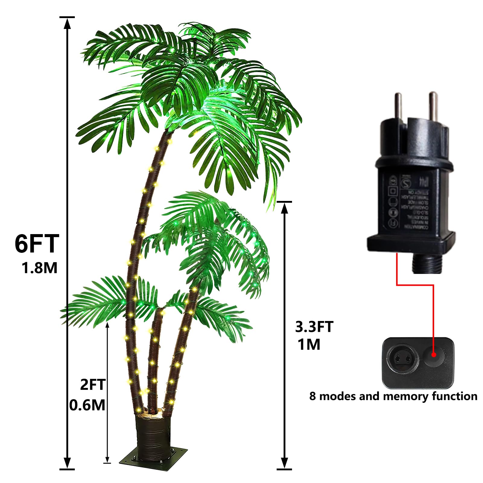Beleuchtete künstliche Palme,180CM beleuchtete Weihnachtspalme Dekoration,LED-Beleuchtung im Freien gefälschte Baum Lichter für Patio Pool Veranda Deck Tropische Party Tiki Bar