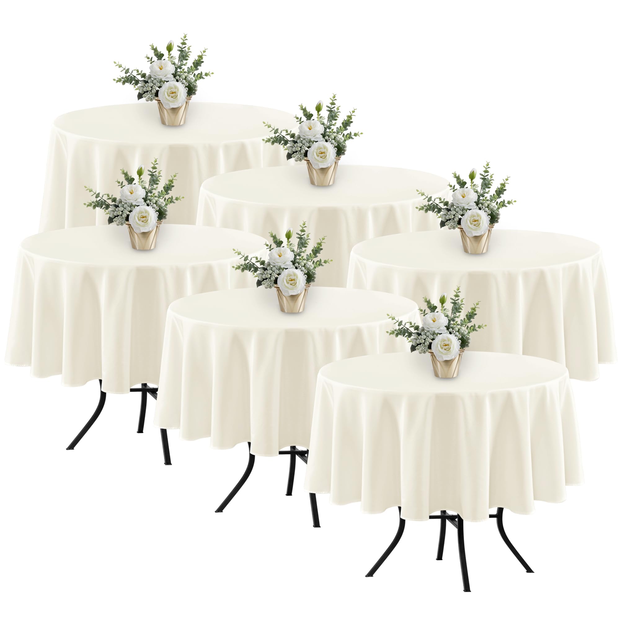 Fitable 6 Pack Ivory Round Tablecloths 70 Inch for 36"-48" Tables