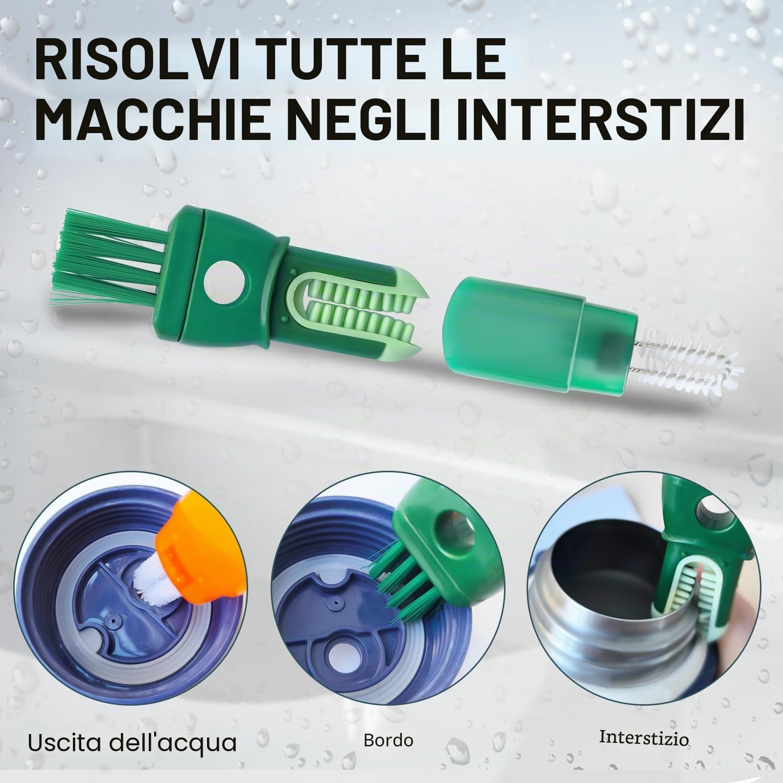 2 Pezzi 5 in 1 Scovolino per Bottiglie, Borraccia, Biberon e Cannucce, Bottiglie Termiche