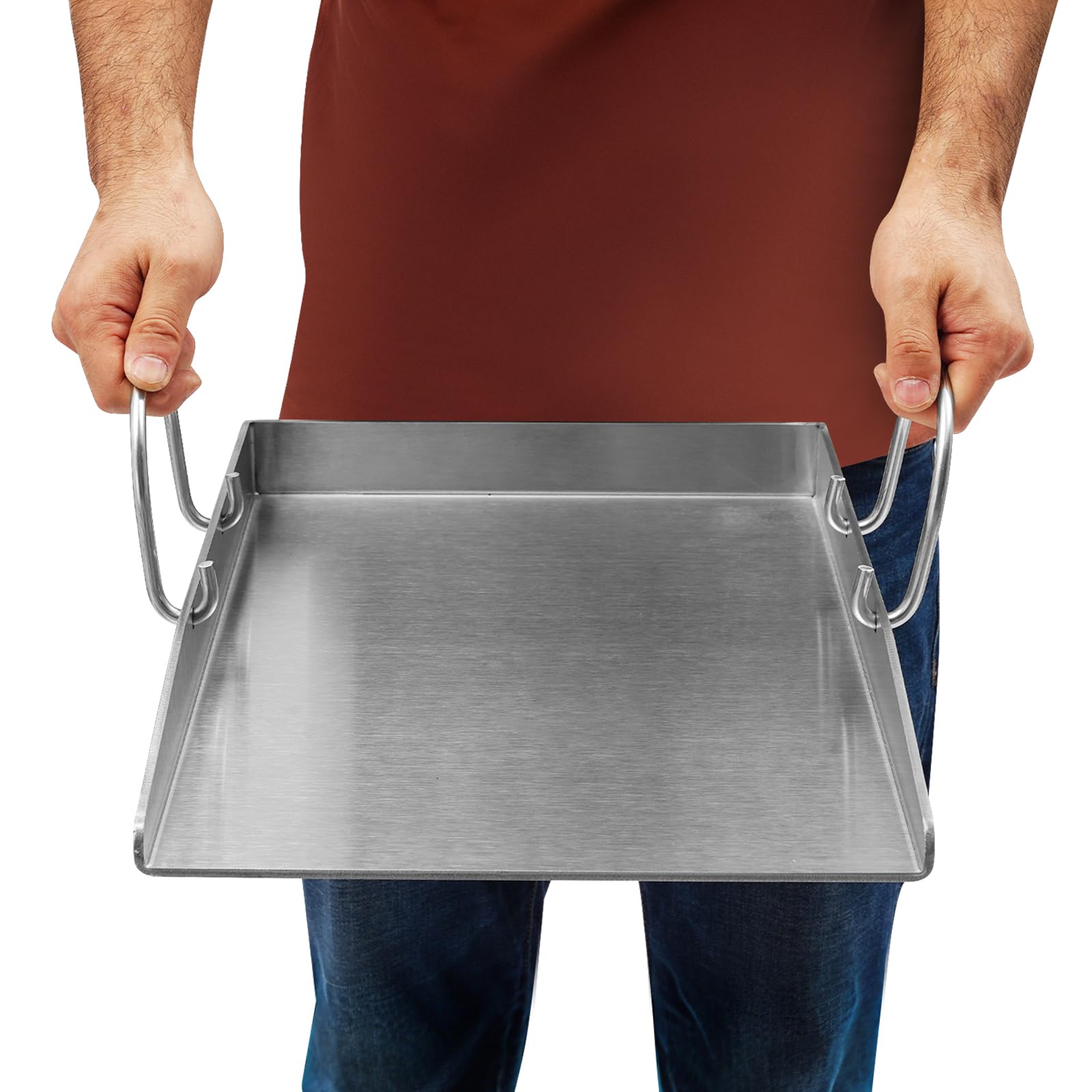 Plancha, piastra in acciaio inox con 2 spatole e manici rimovibili, piastra per barbecue a gas e a carbonella, tappetino per barbecue antiruggine, accessorio per barbecue da esterno per campeggio e