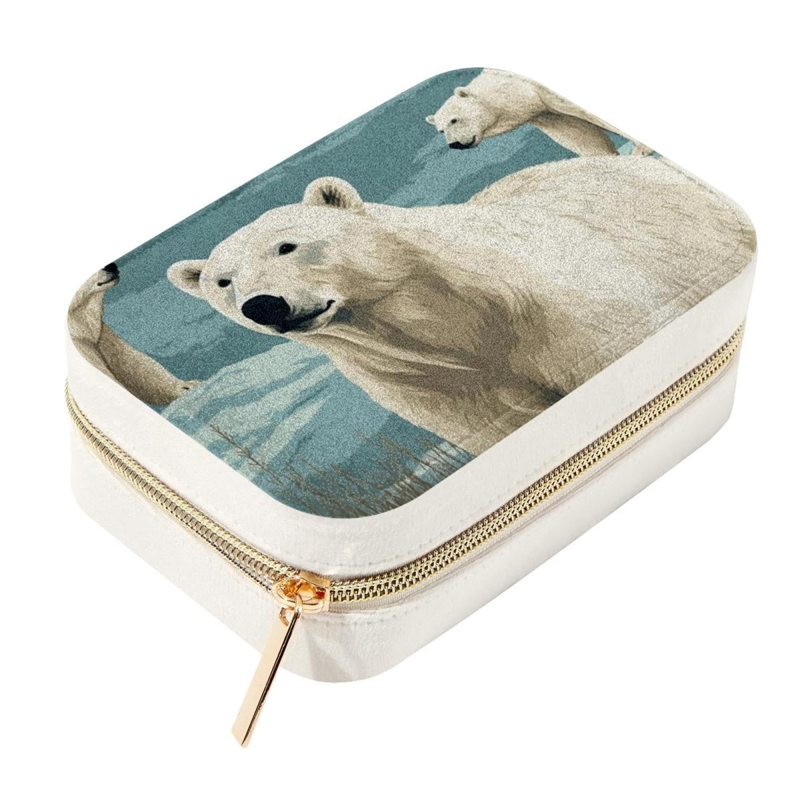 Boîte à bijoux élégante Polar Bears le cadeau parfait double couche pour femmes et filles