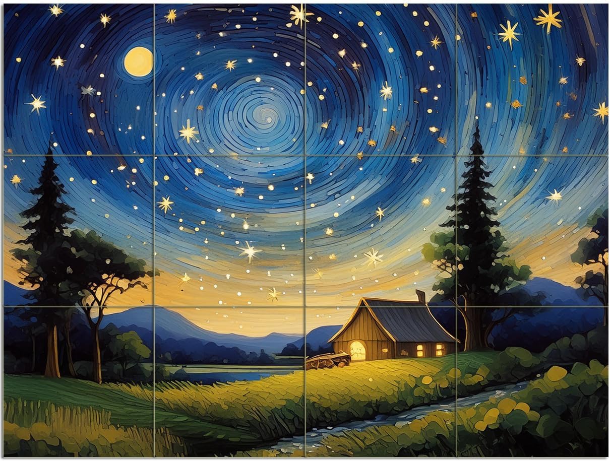 Tile Mural Starry Night Sky Kitchen Bathroom Wall Art Backsplash Marble Ceramic - Picture 6 of 16
