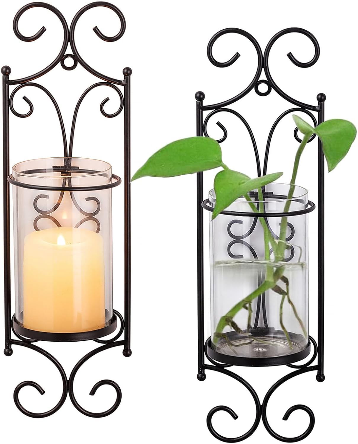 Sziqiqi Candle Sconces - Set of 2 Black Candle Holders for Pillar Contemporary Wall Decorations Sconce Decorative Metal Wall Art for Living Room Bedroom Bathroom Kitchen Dining Room