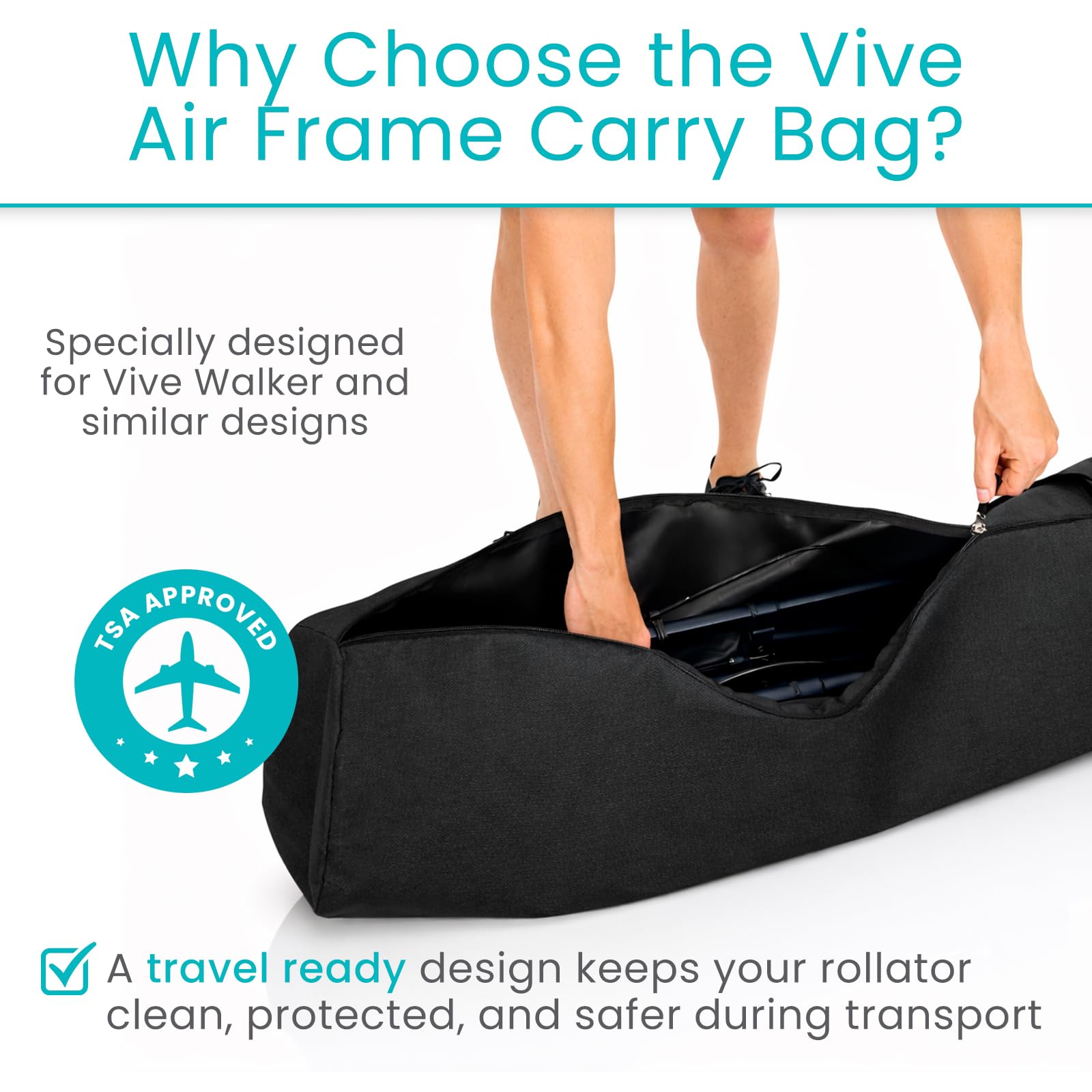Vive Air Frame Carry Bag – Travel Cover Rollator (48"x16.9") — Amazon image 8