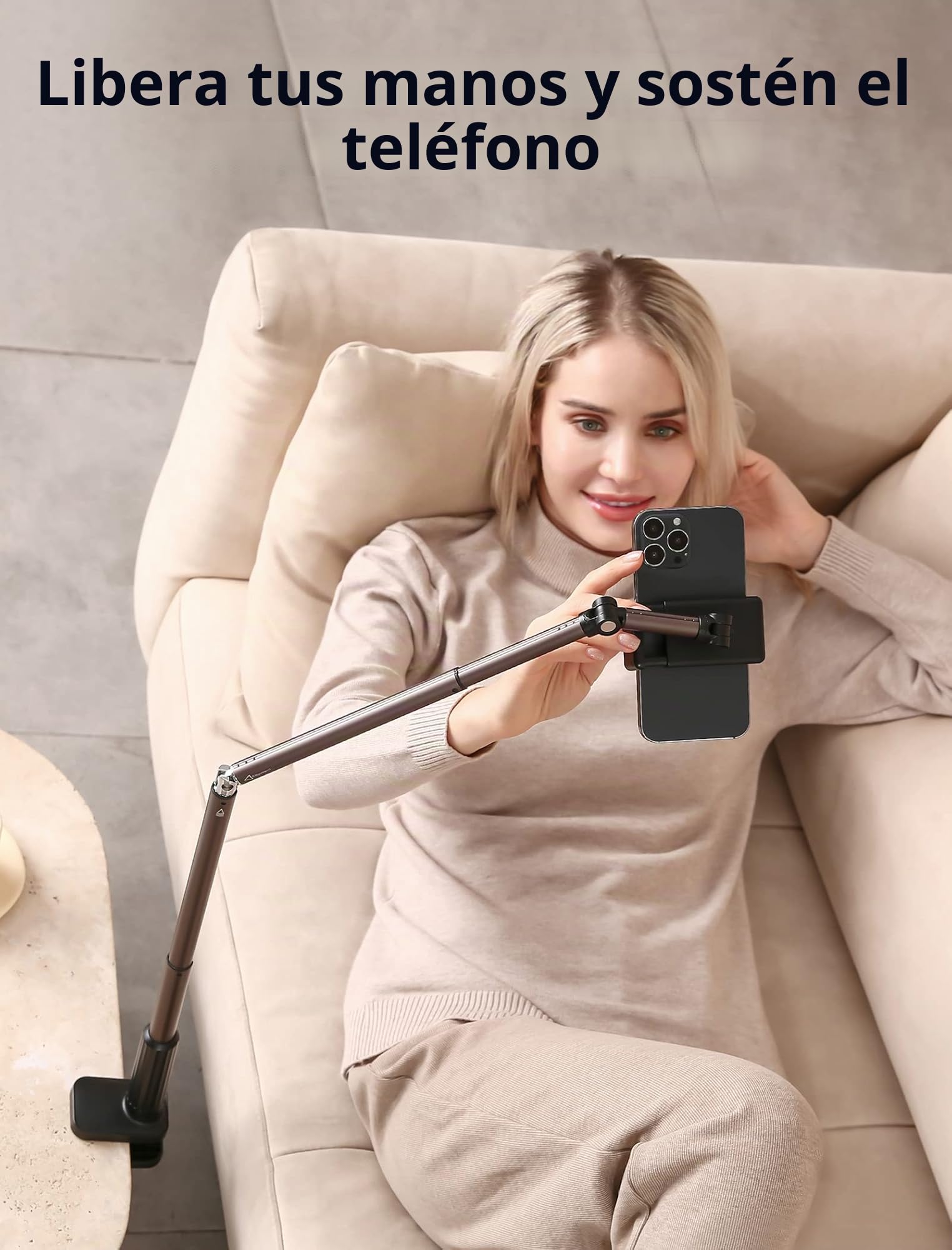 JSAUX Soporte para teléfono para Cama y Escritorio, Clip Universal Ajustable para teléfono para Marco de Cama de Escritorio Compatible con iPhone 14 Pro MAX Plus Mini iPhone 13 12 11 X Samsung -Negro