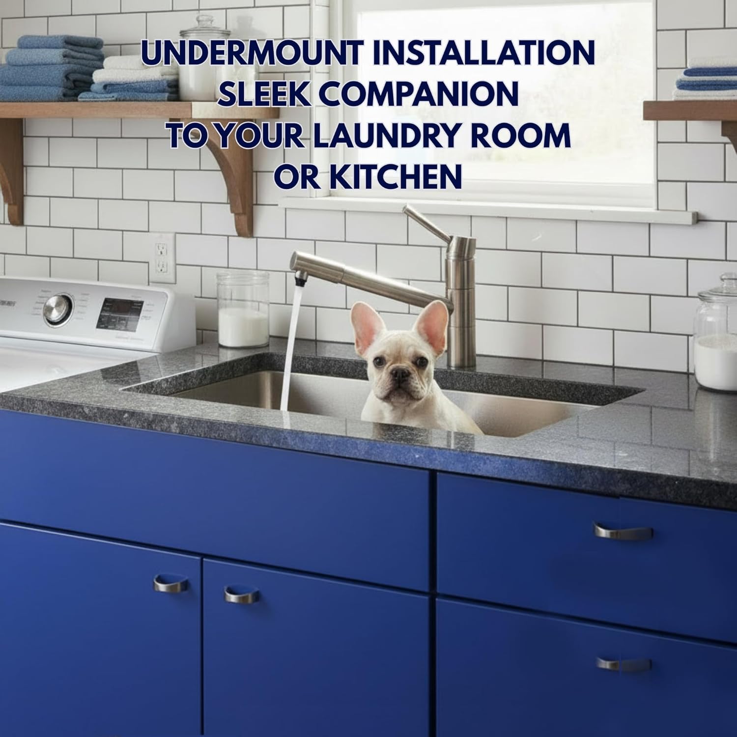 Nantucket Sinks Stainless Steel Laundry Sink – 30" Undermount Deep Sink for Utility Room, Single Bowl, Rectangular, with Bottom Grid Protector, Drain & Template – Small Radius, 16 Gauge, SR3018-12-16