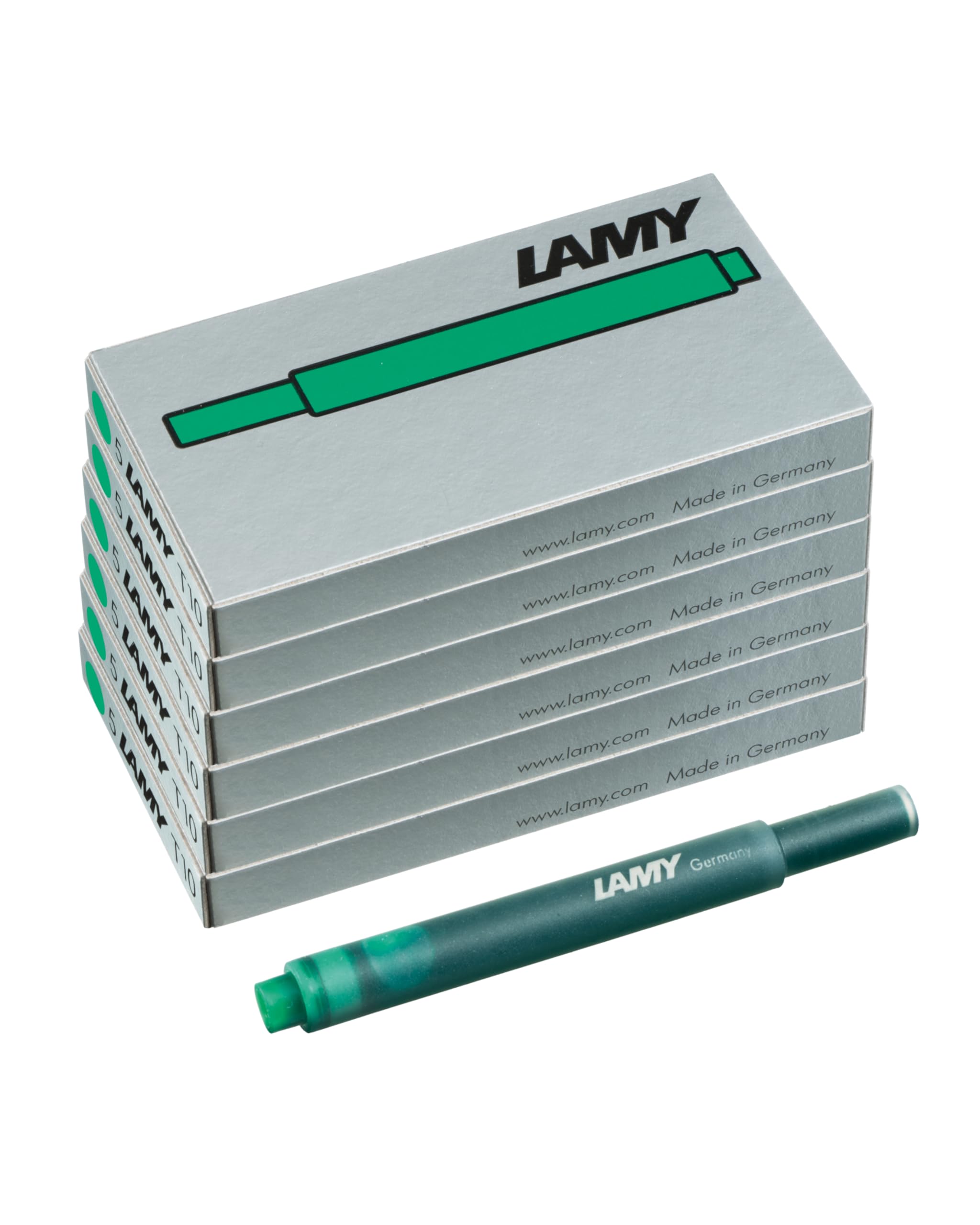 LAMY T10 Set of 6 erasable Ink cartridges with Large Ink Capacity - Suitable for All Lamy Fountain Pen Models - Contents 1.25 ml per Cartridge - 5 Pieces per Pack - Ink Color Green