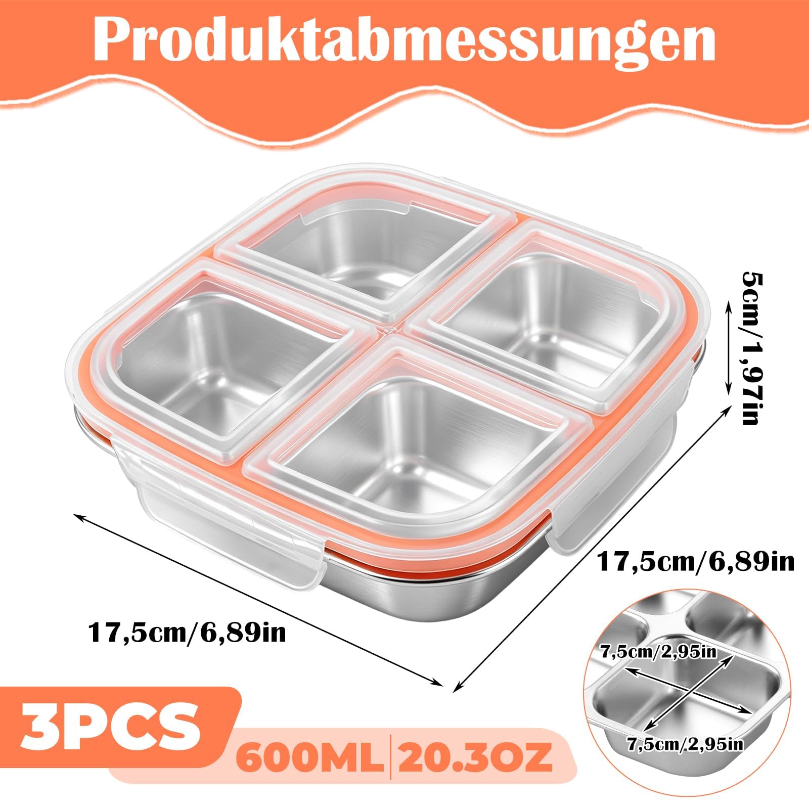 Boîte à goûter avec compartiments en acier inoxydable 600 ml