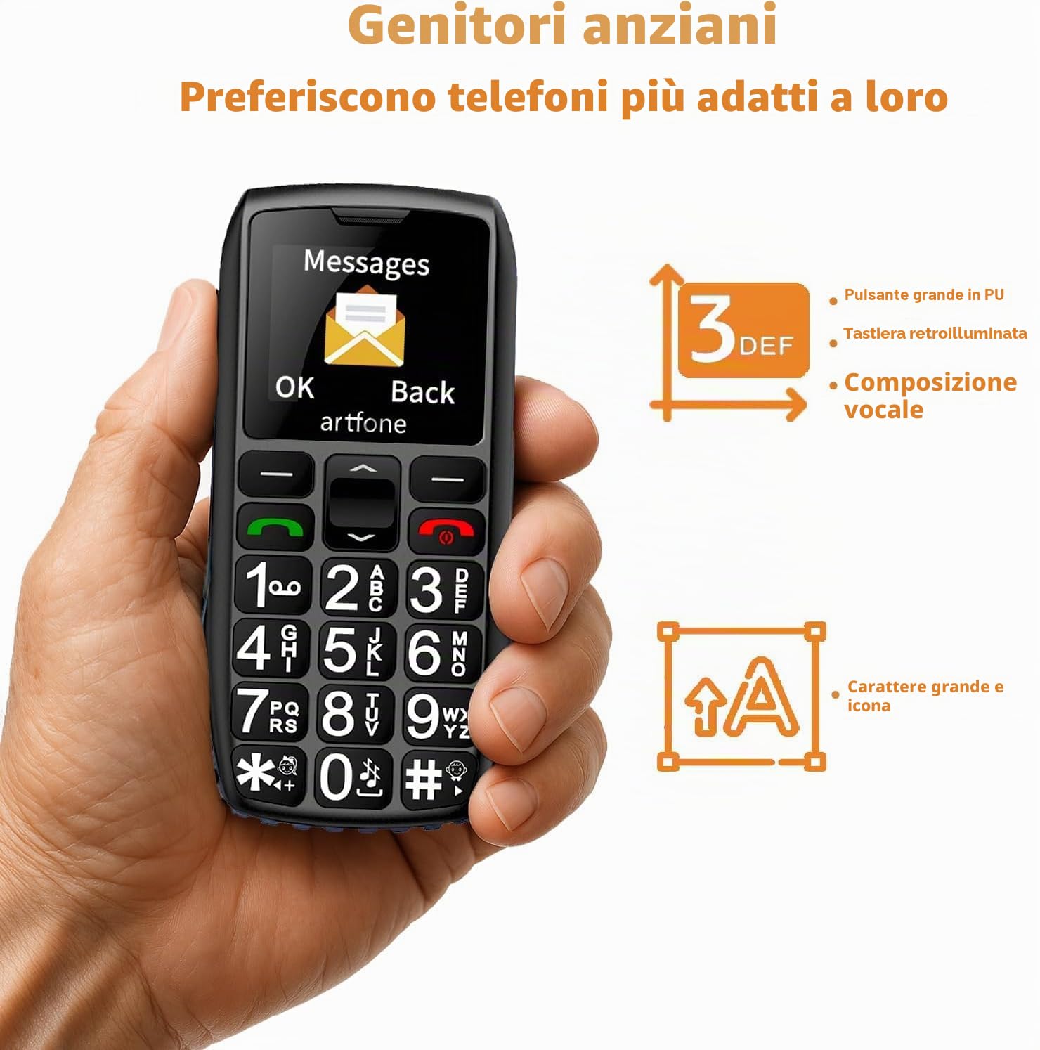 artfone C1+4G Pro Nero - Telefono Cellulare per Anziani con Tasti Grandi丨Funzione SOS丨Chiamata Rapida丨Base di Ricarica丨Funzione di orario丨Batteria da 1800 mAh丨LTE Cellulare per anziani丨Radio丨USB - C
