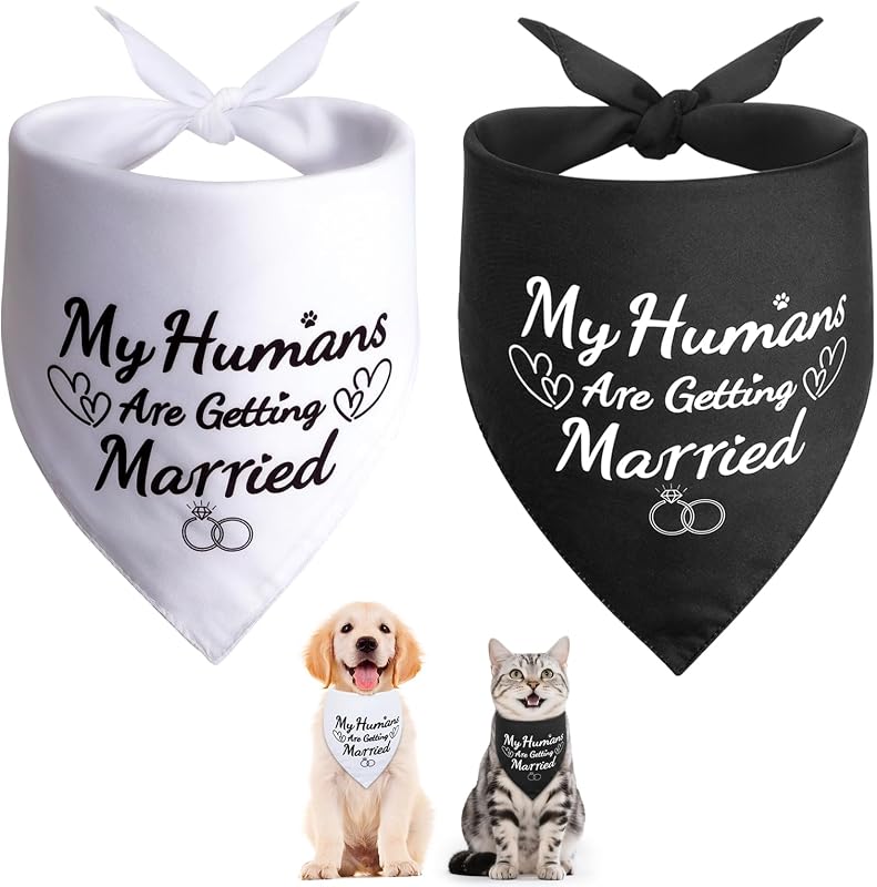 Bandanas para Cães “Meus Humanos Vão se Casar” em Poliéster SZEE Branco e Preto, Tamanho S, Pacote com 2