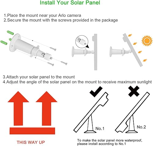 Miniatura 5 de iTODOS El panel solar funciona para cámaras Arlo Pro y Arlo Pro2, cable de alimentación de 11.8 pies y montaje ajustable (paquete de 3, plateado)