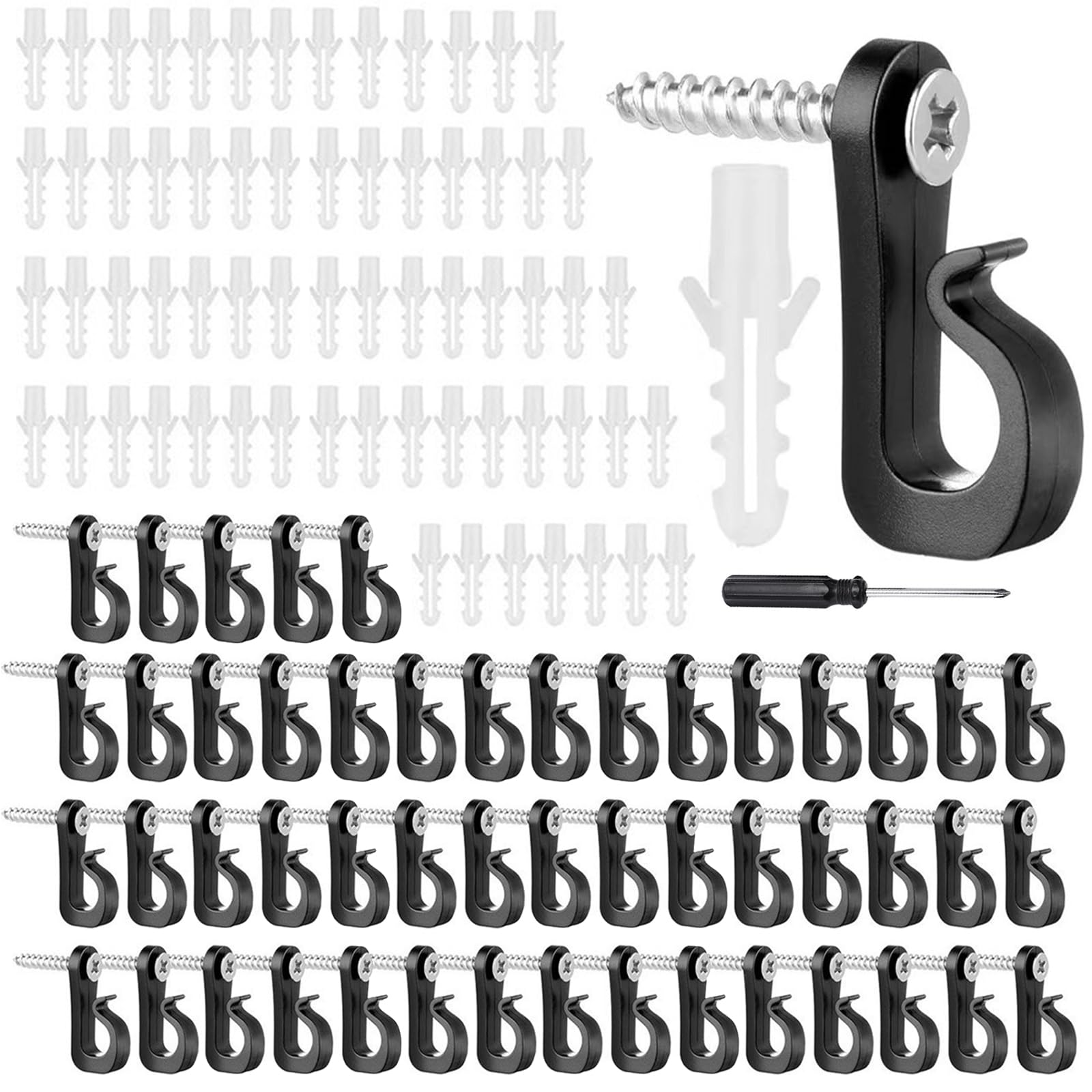 50 Pack Q-Hanger Screw in Hooks, Screw Hooks with Safety Buckle for Outdoor Lights Fence Hooks
