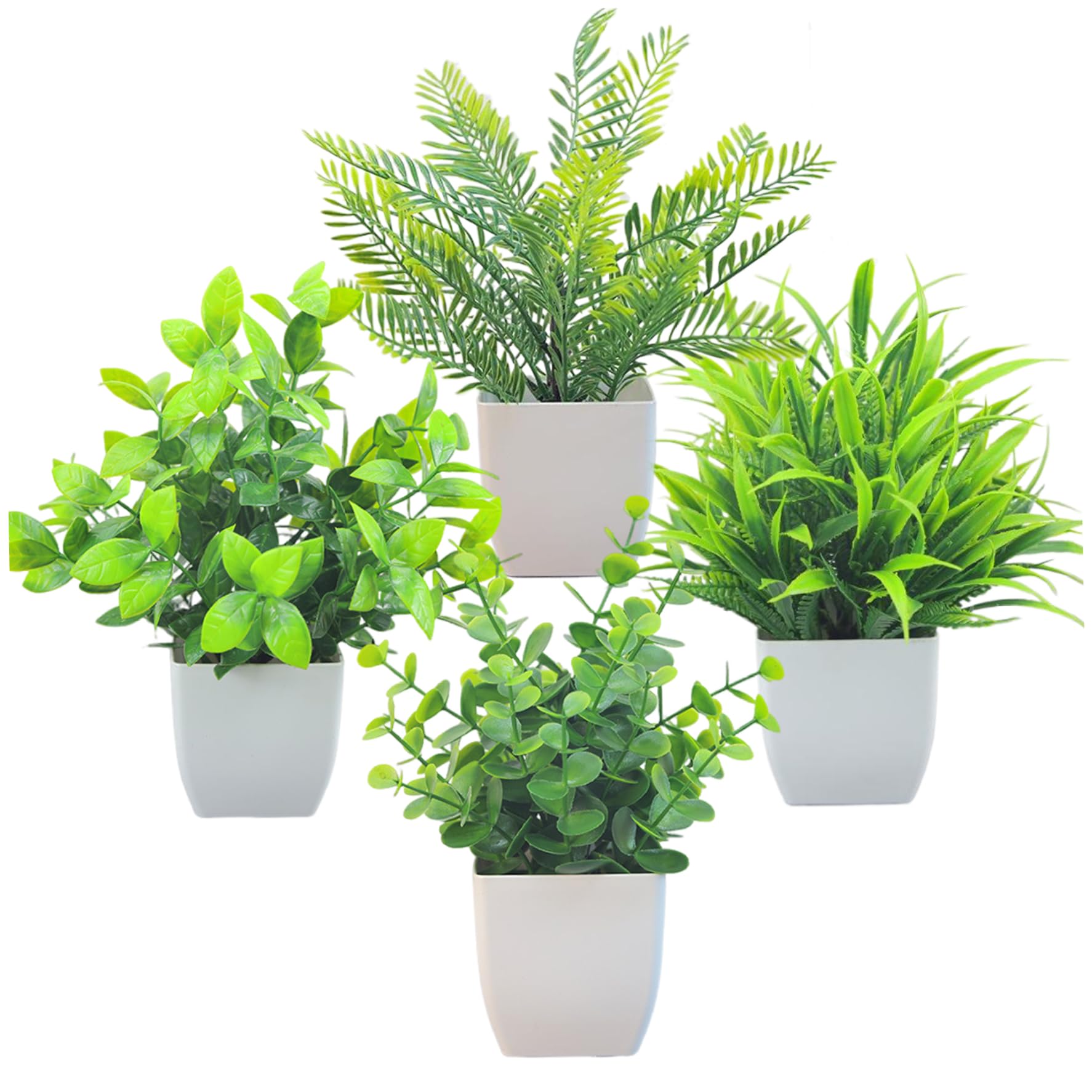 CNAFGBGG Artificial Potted Plants, 4PCS 4 Styles Lifelike Small Plants, Plastic Mini Artificial, Decorative Small Faux for Shelves Home Office Bedroom Desk..