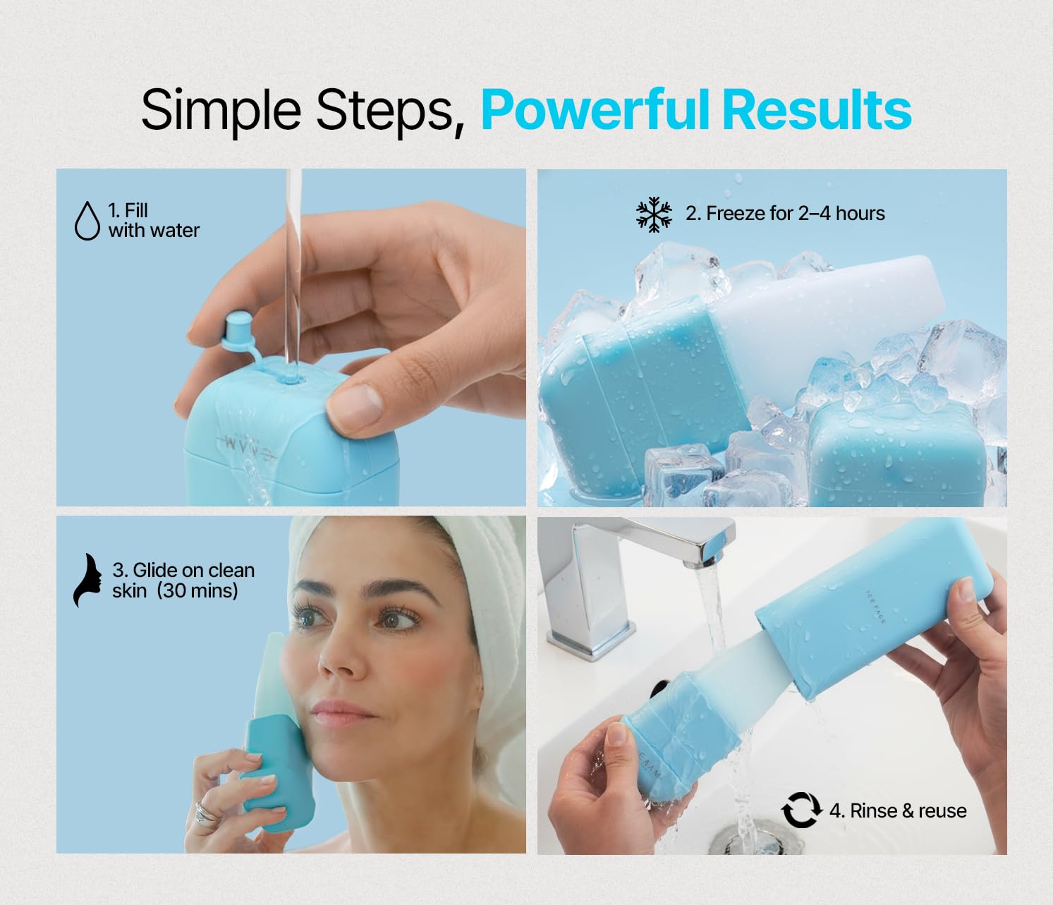 ICE FACE by CAAM BEAUTY | Facial Cryotherapy Roller for “Face & Neck | No-Drip Silicone | Depuff, Firm & Tone | Patented | Designed by Carolina Reyes