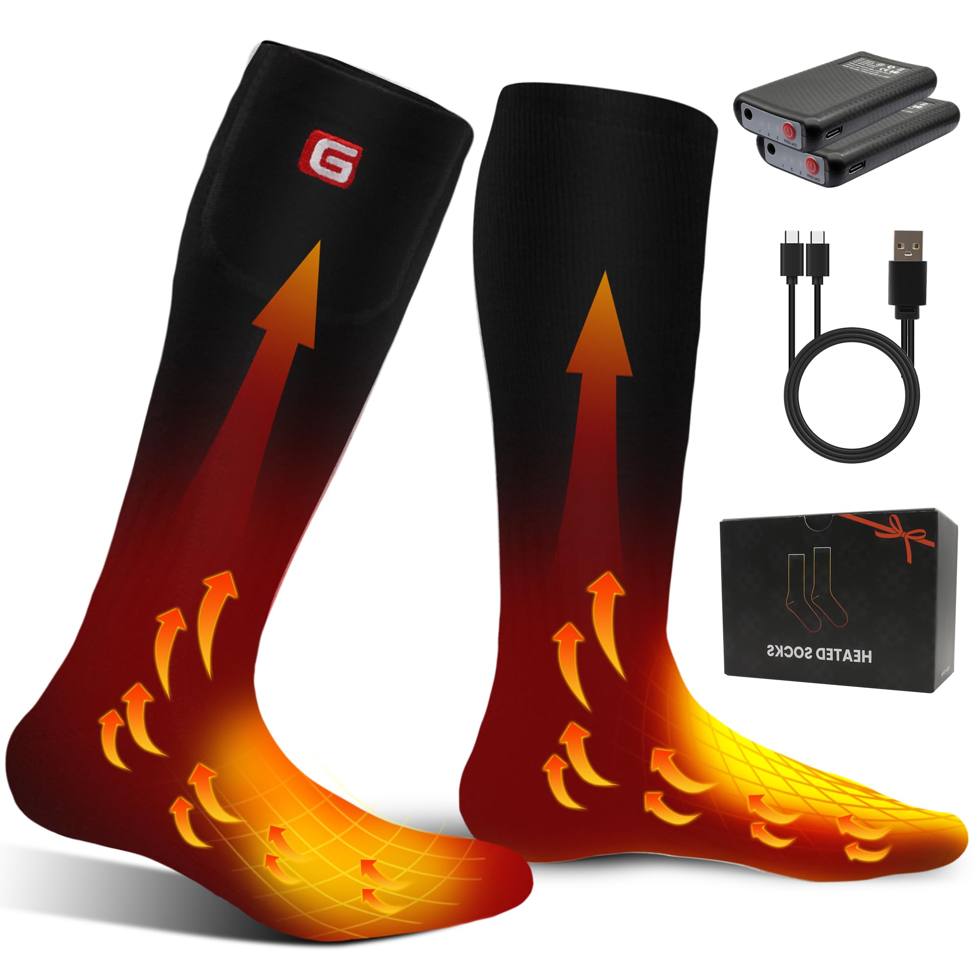 Svpro Chaussettes chauffantes électriques Rechargeables Hommes Femmes Thermo-Chaussettes alimentées par Batterie Camping Froid Randonnée Chaude Chaussettes d'hiver(