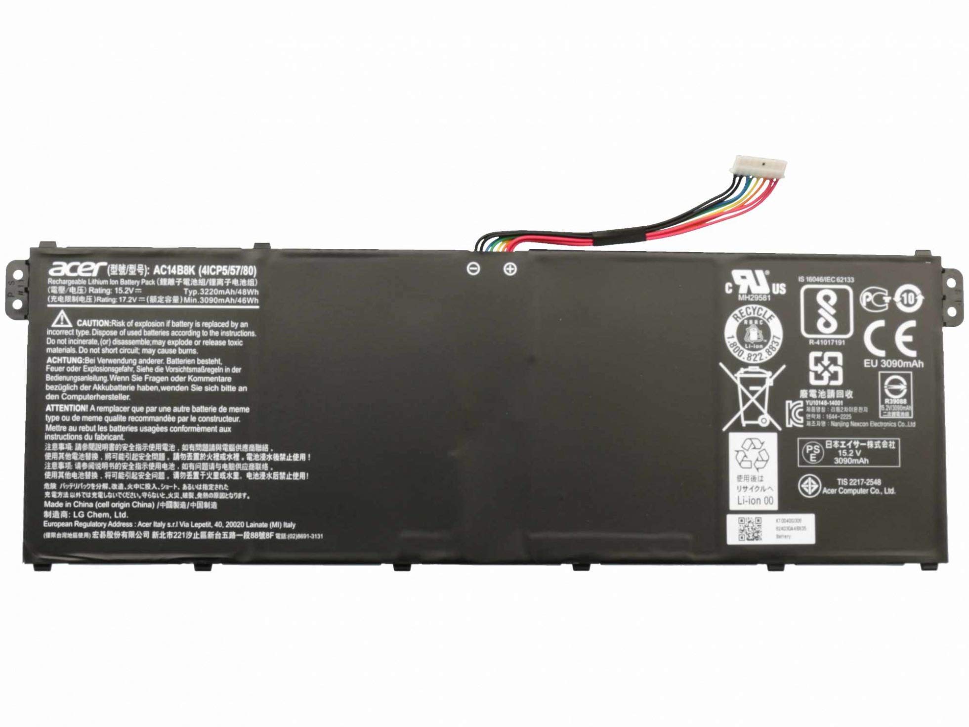 Acer Battery 48Wh original AC14B8K 15.2V suitable Aspire R14 (R5-471T) series