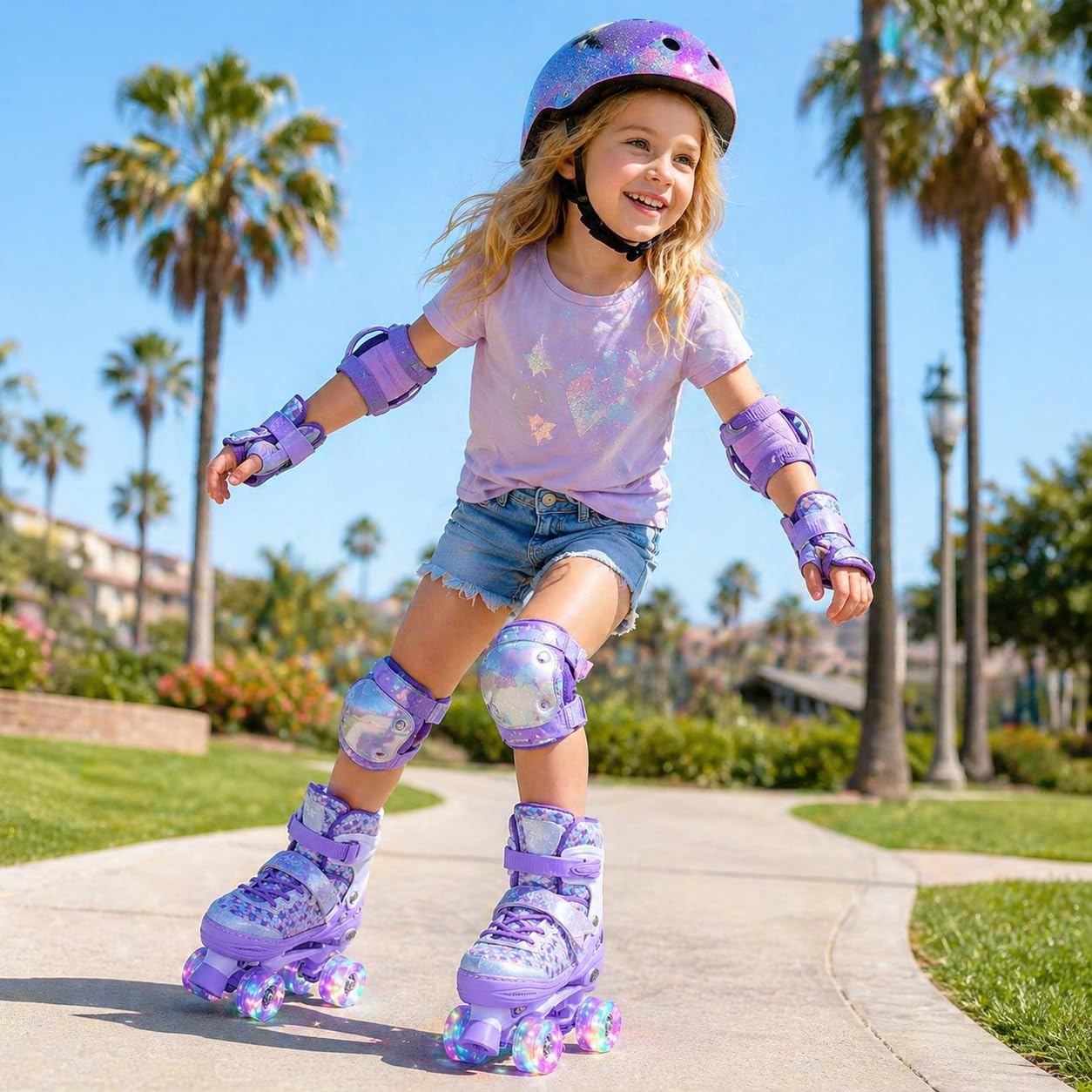 TOMSHOO Rollschuhe für Mädchen, Rollschuhe Mädchen 4 Größen Verstellbar, Kinder Rollschuhe mit 8 LED-Rädern, Bequem & Atmungsaktiv, Roller Skates mit Mehreren Schutzschichten, Geeignet für Anfänger