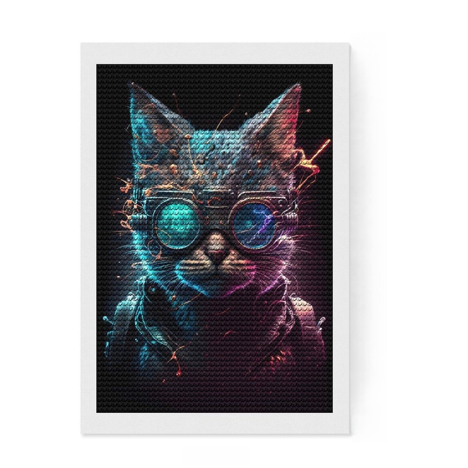 Junmoney Cool Cat Diamond Style Art Kit 8"x12", Winter Craft, Gift Idea, Farmhouse Decor, Thoughtful Present, Office Decor